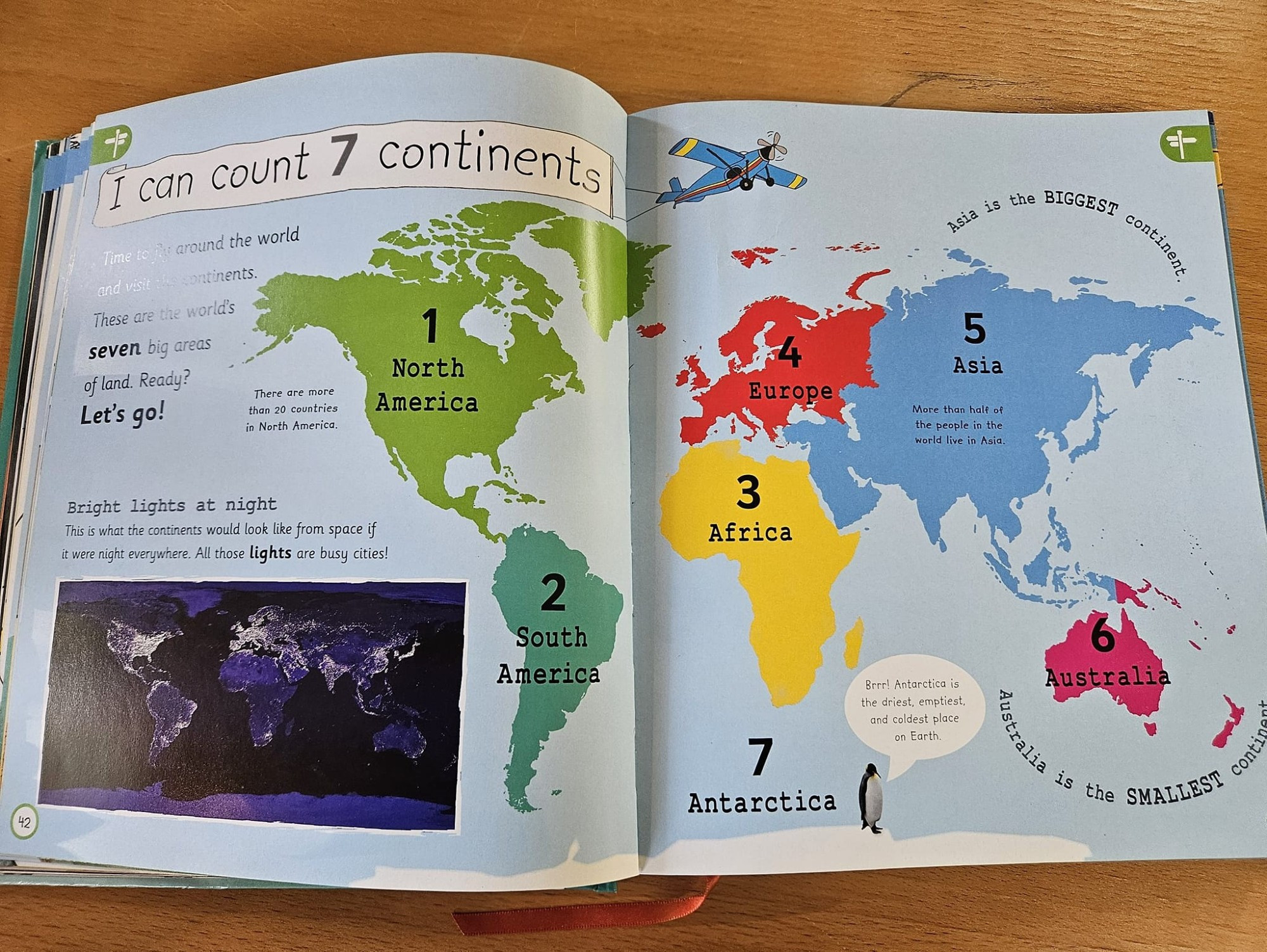 Map of the world in a children's book shows Europe and Asia as separate continents, making a total of 7.