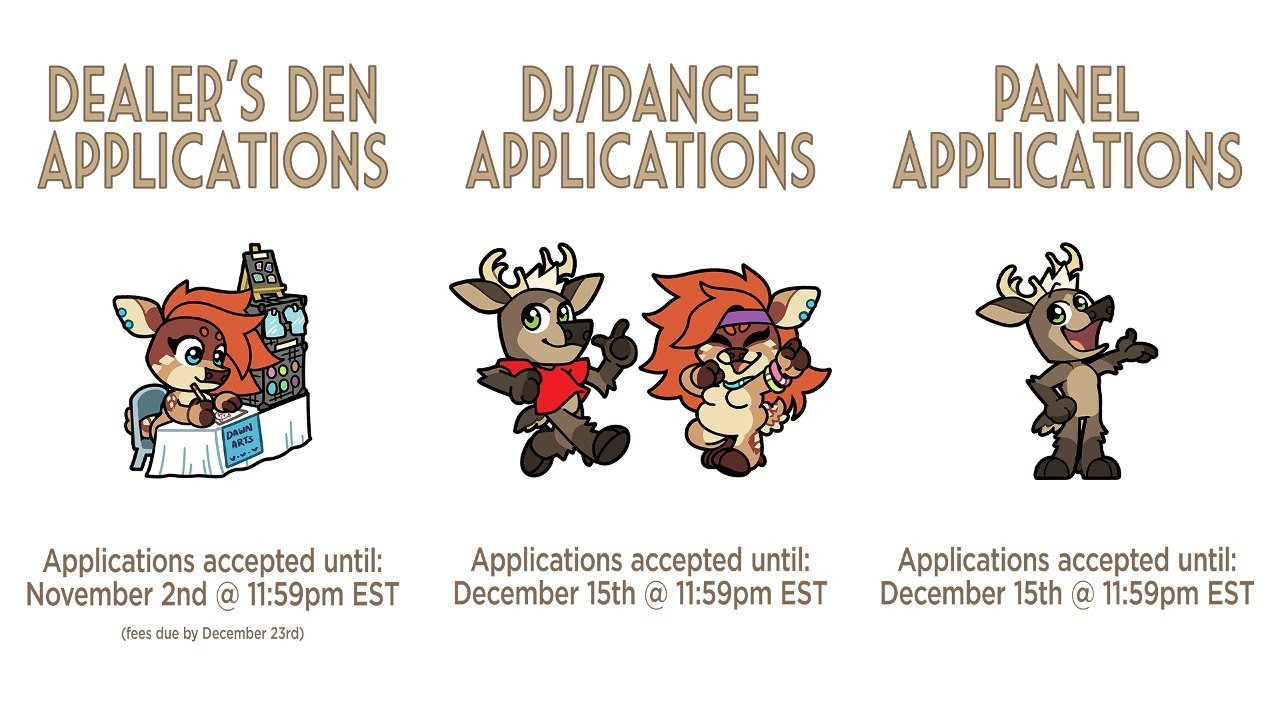 Applications for DJs, Dealer's Den, and Panels are now open!

Applications for Dealer's Den closes on November 2nd, be sure to download and read the 2025 Dealer's Den Packet Information Packet that can be found on the app. Included are the table sizes, fee schedules, and other guidelines for Dealers. (Table Fees will be due by December 23rd). The Dealer's Den Application can be found here: tinyurl.com/AO2025-Dealers

Applications for DJs for our nightly dance parties will close on December 15th. We will be bringing back our "Chill Dance," our "Loud & Proud Dance," and of course, "Dead Dog Dance." The DJ Application can be found here: tinyurl.com/AO2025-DJs

Applications for Panels Submissions will close on December 15th. With our new venue, panel room sizes will increase, but this does not ensure your panel will be selected to be hosted.  The Panel Application can be found here: tinyurl.com/AO2025-Panels

More information regarding applications for these departments, as well as the application themselves, can be found on our website.

AnthrOhio.org