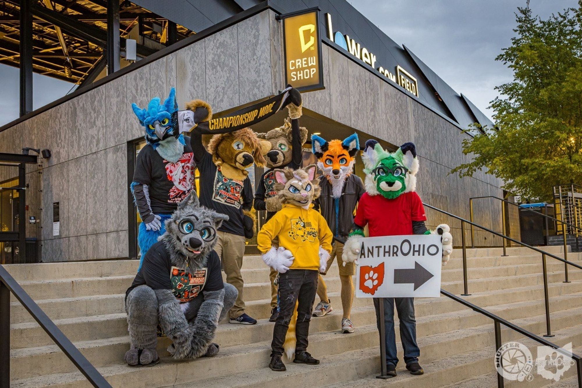 A group of Furries in front of the Columbus Crew stadium.