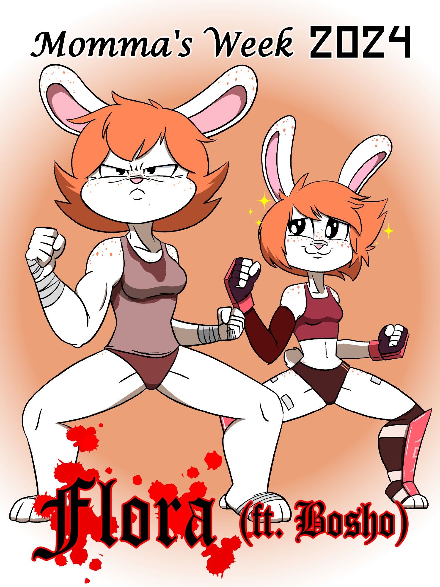 Usagibun1's ladies, Flora (mom) and Bosho (daughter), training together, with Flora looking focused while Bosho looks rather proud of her mom.