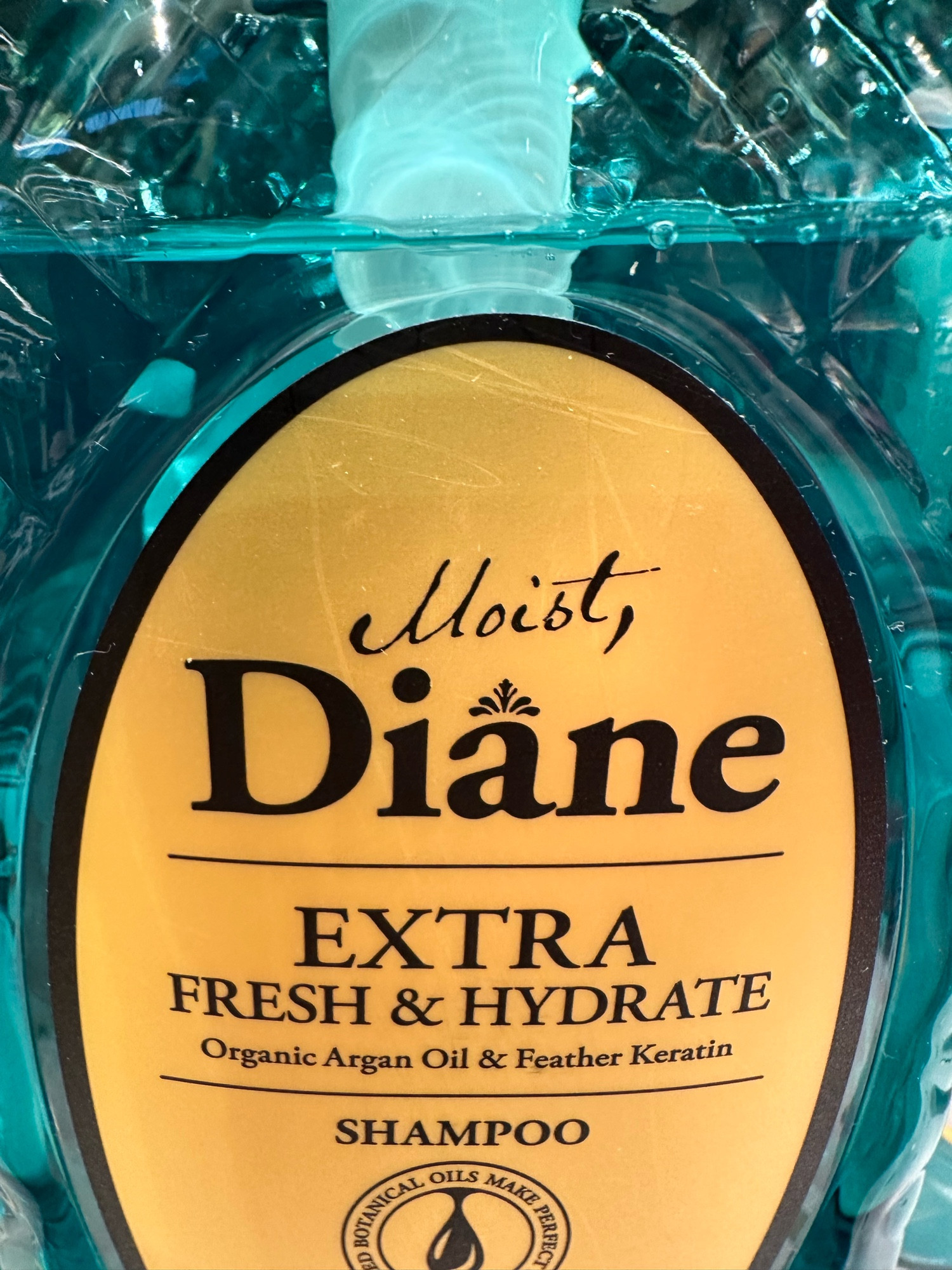 Shampoo bottle from a brand called “Moist, Diane”