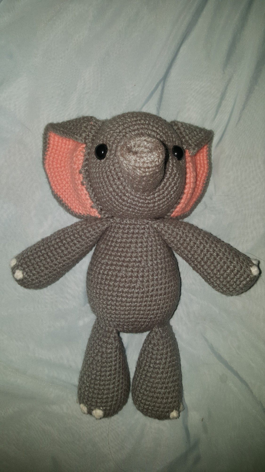 Crochet elephant with floppy arms / legs. I make them for $35