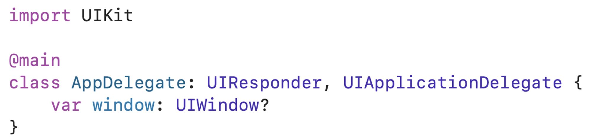 UIKit app delegate annotated with main
