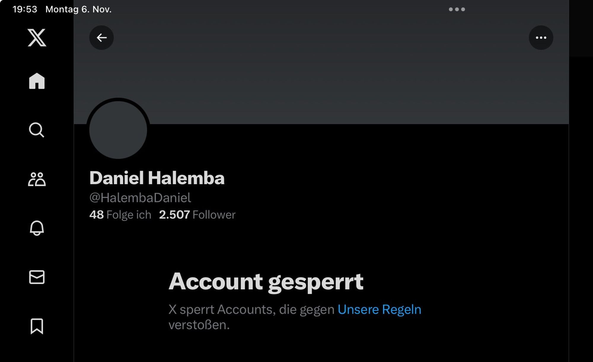 Bild vom gesperrten Account von Halemba