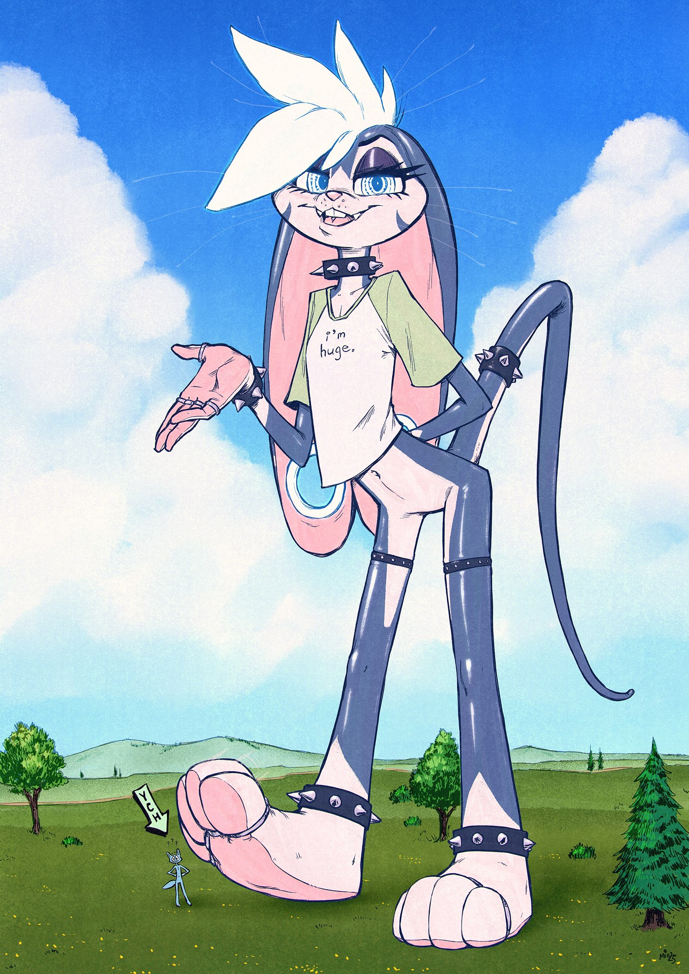 a giant toony bunthing about to squish a YCH stand-in