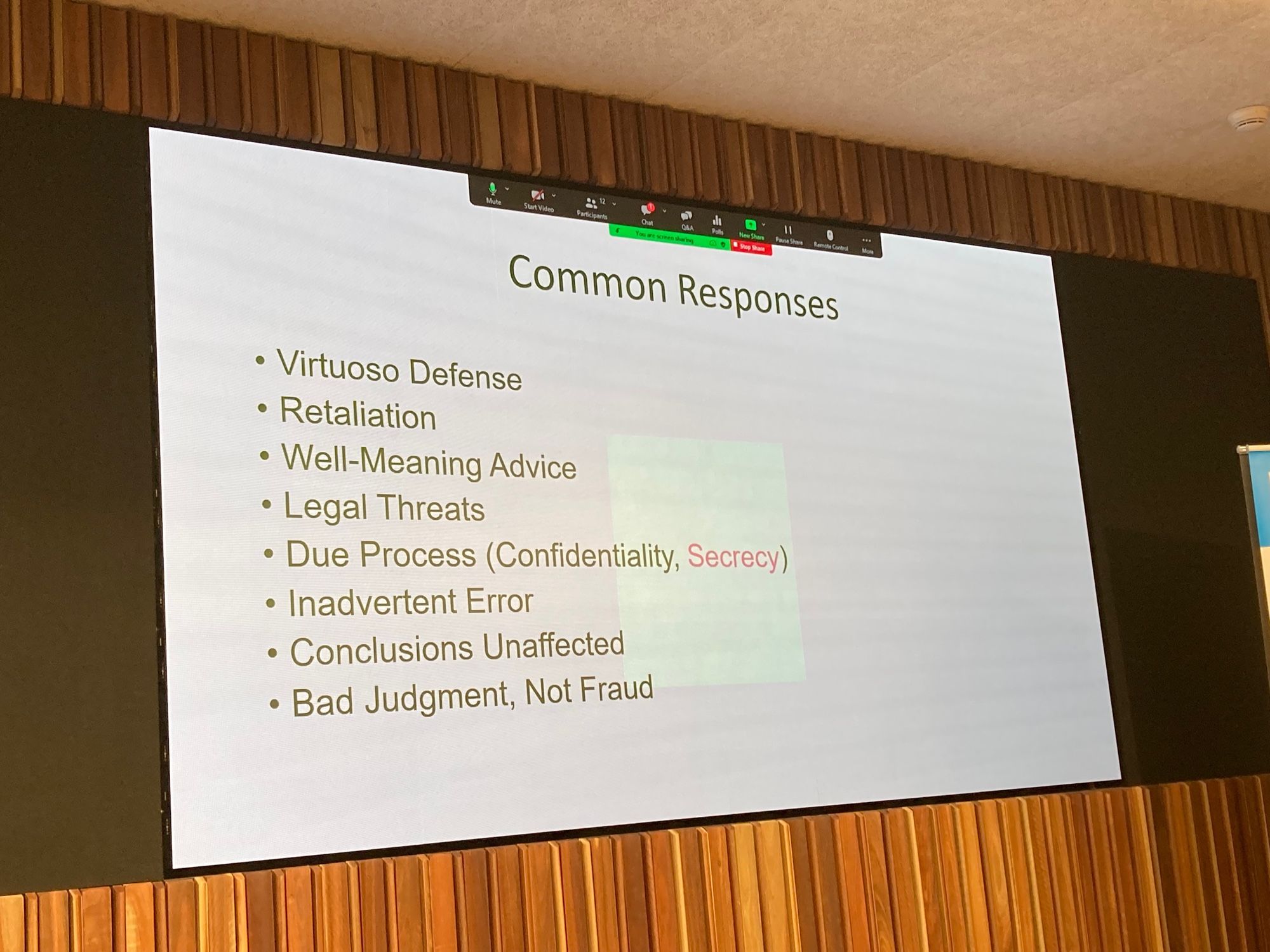 List of common responses 