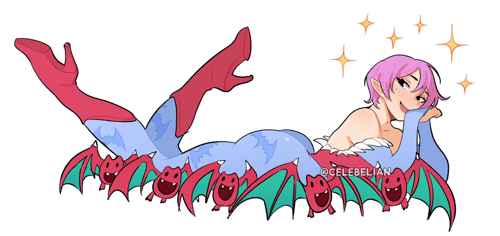 Lilith floating on bats