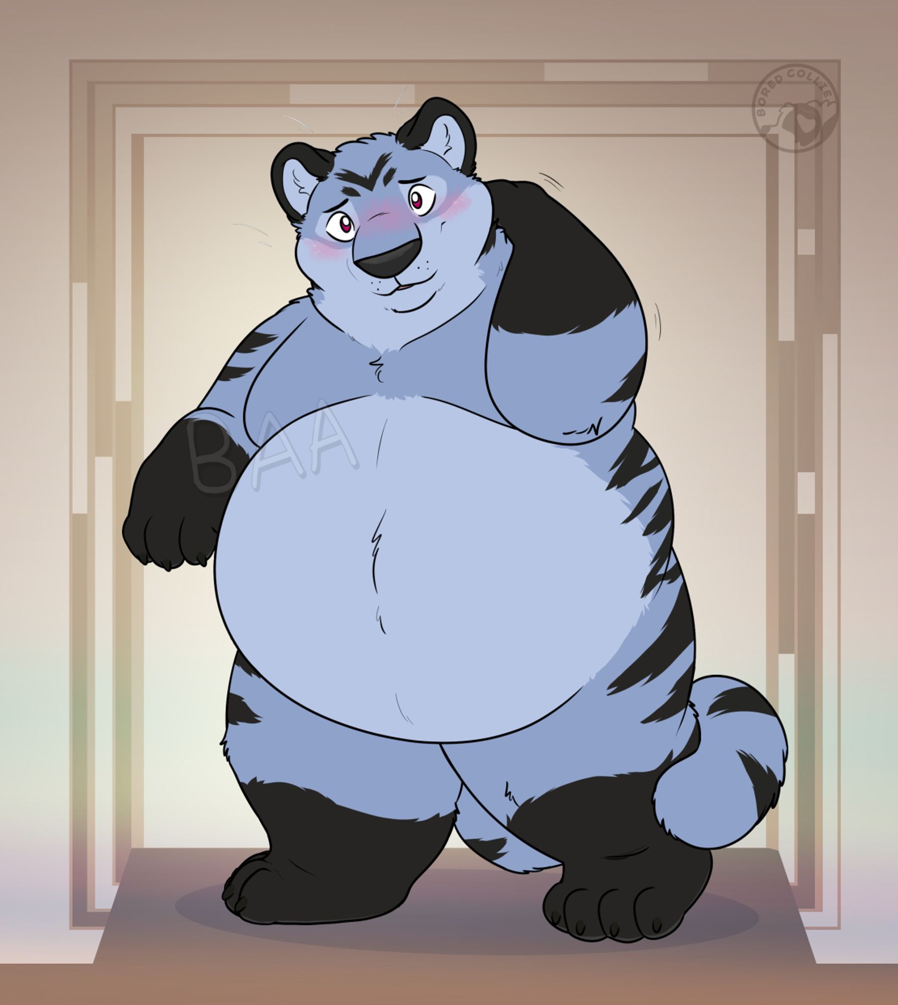 Commission completed for STPFox of their tiger character: Kambuku,  being rotund and shy.