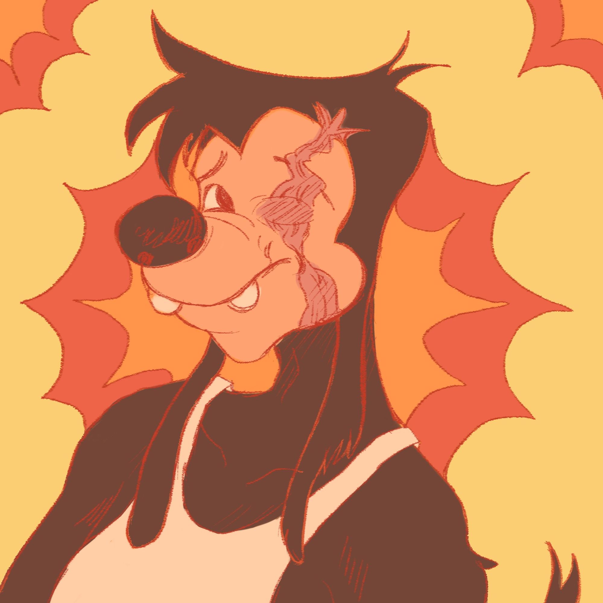 Max Goof with injured eye in a fire.