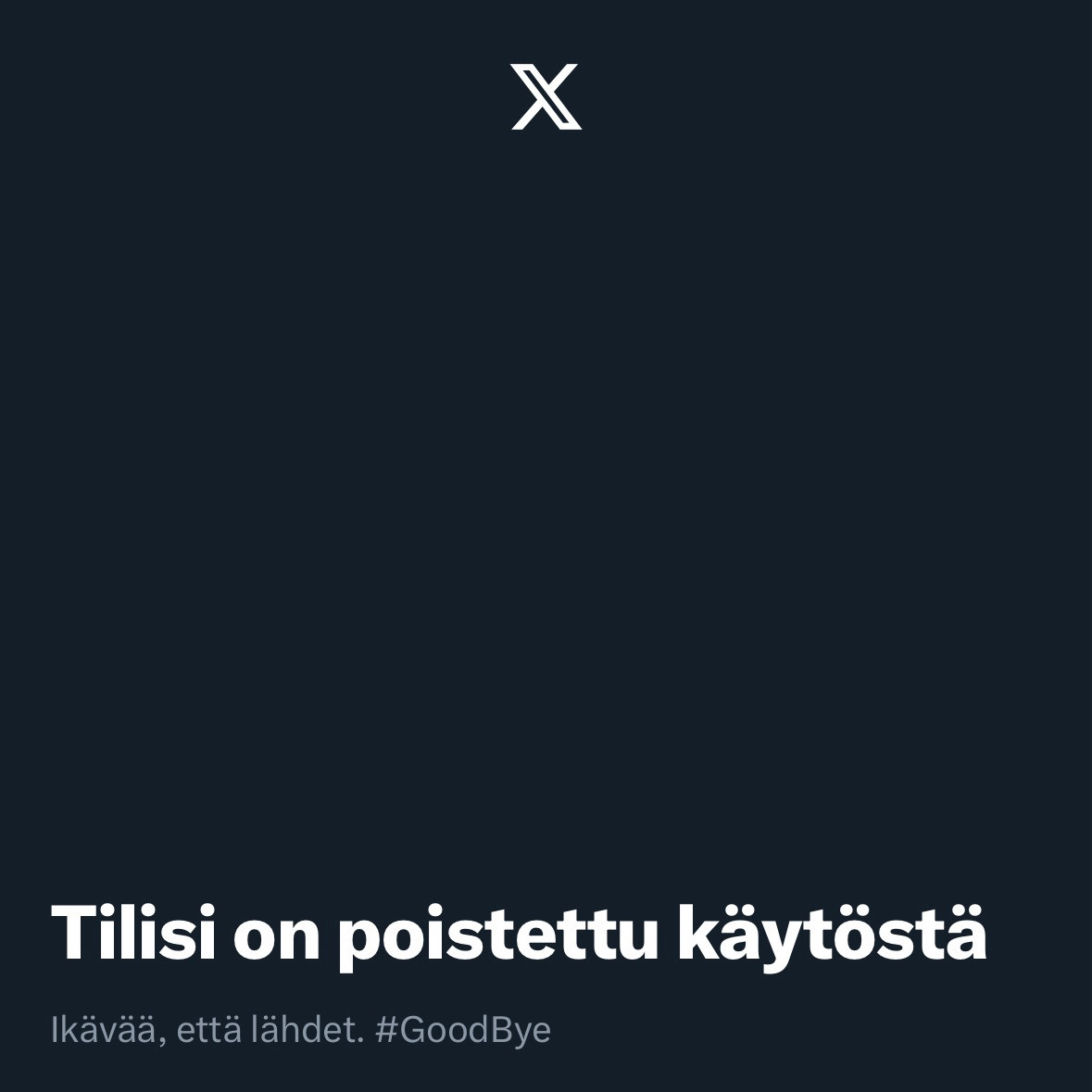 Kuvakaappaus Twitter-tilin sulkemisesta