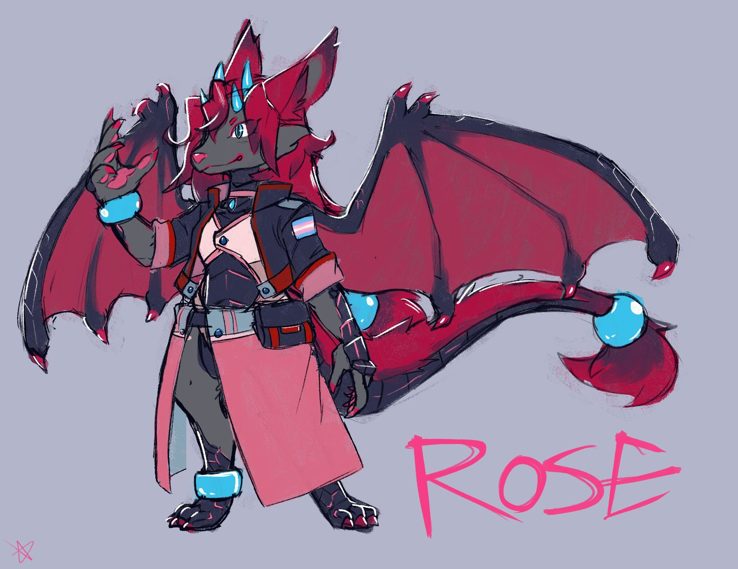 Rose Styla, a dragon/Zoroark/Braixen hybrid.