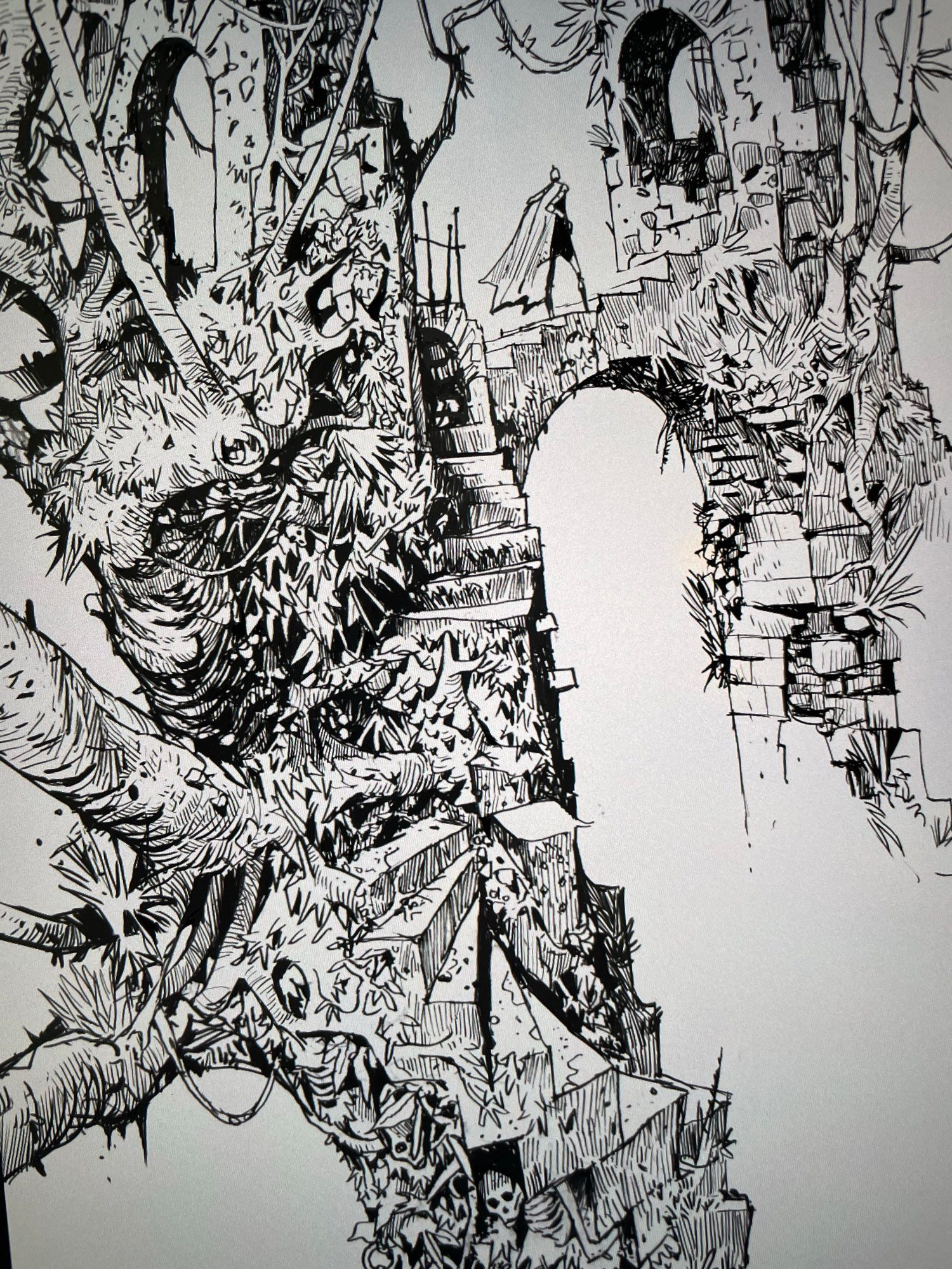 Ink/digital drawing, ruins and roots again 