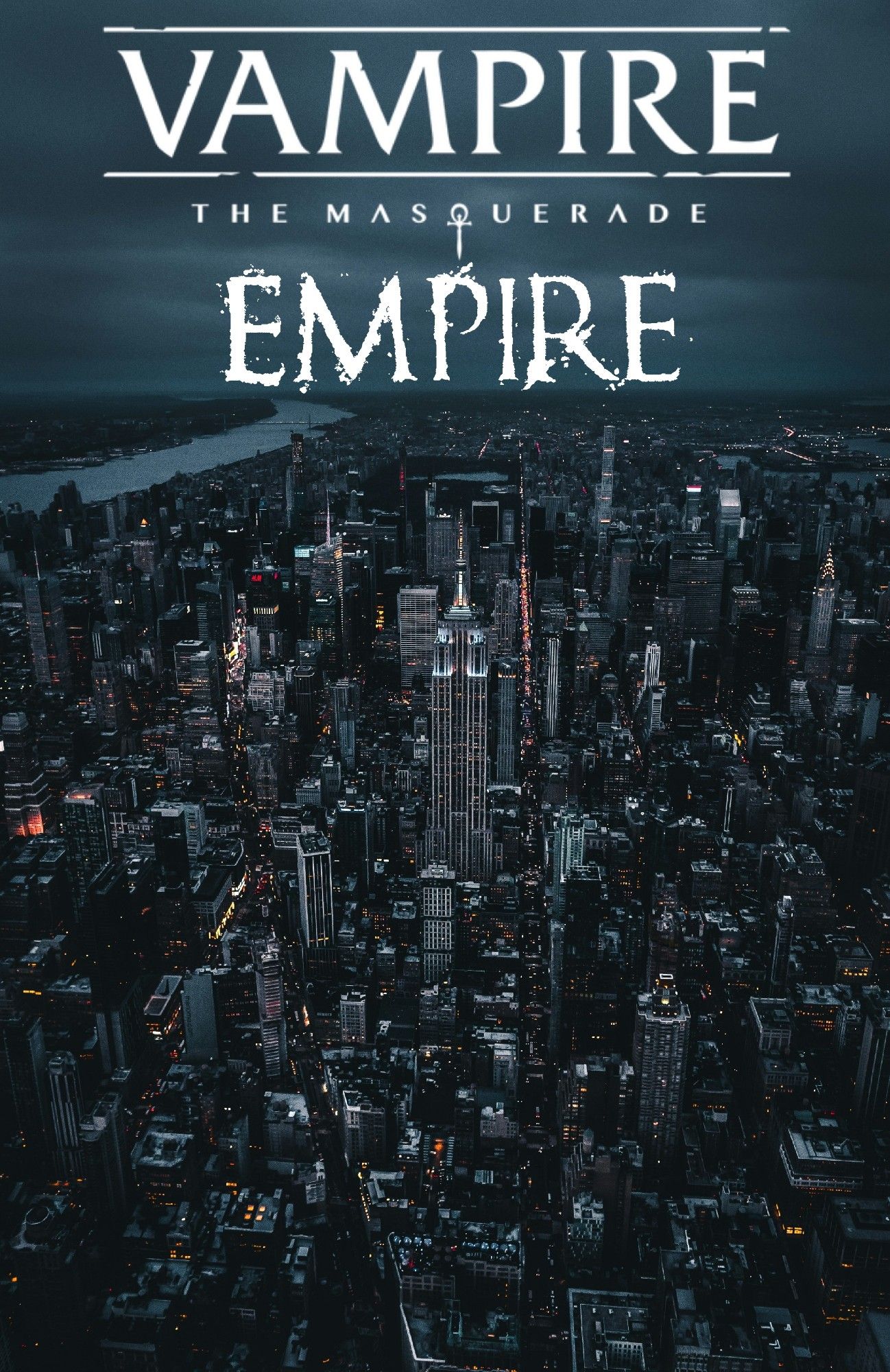 New York City at night, with the Vampire: The Masquerade logo and subtitle "Empire" over the skyline