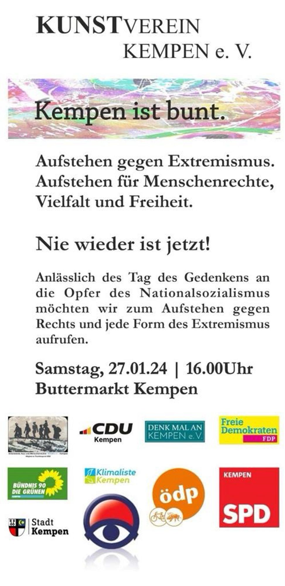 Samstag 27.1.24 16:00: Demo gegen Rechts und Extremismus in Kempen!