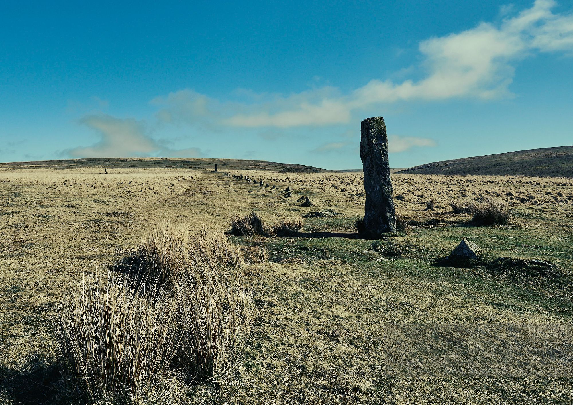 Stone row at Drizzlecombe, Dartmoor, Devon