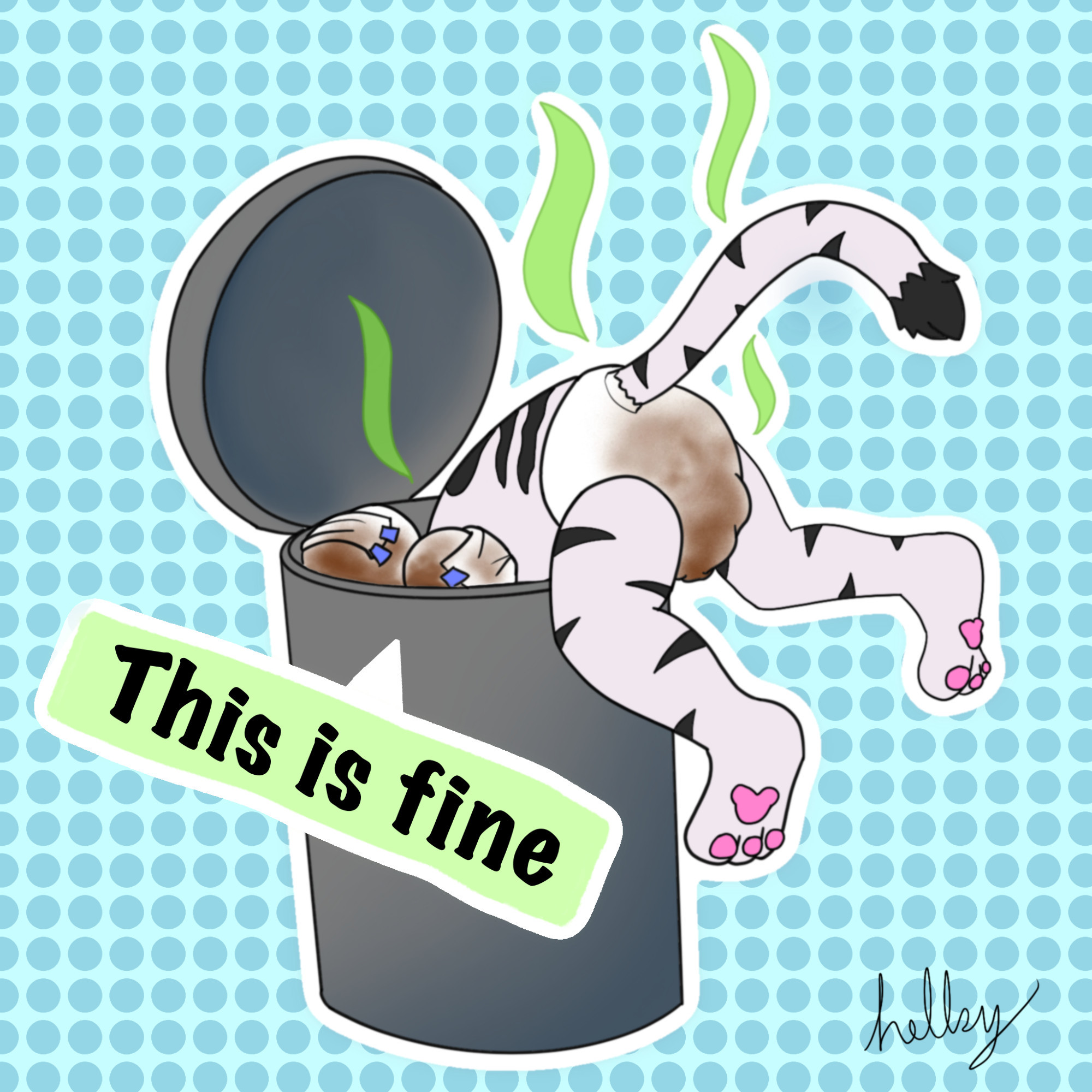 messy diapered tiger in a diaper pail