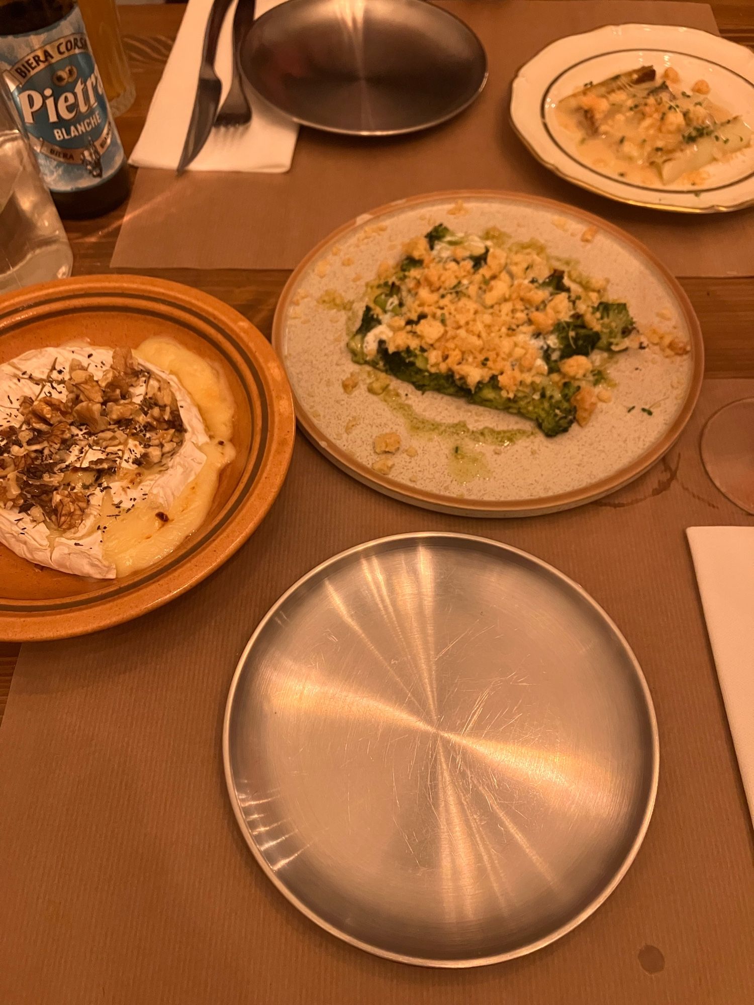 Leeks, broccoli, and baked cheese in Marseille