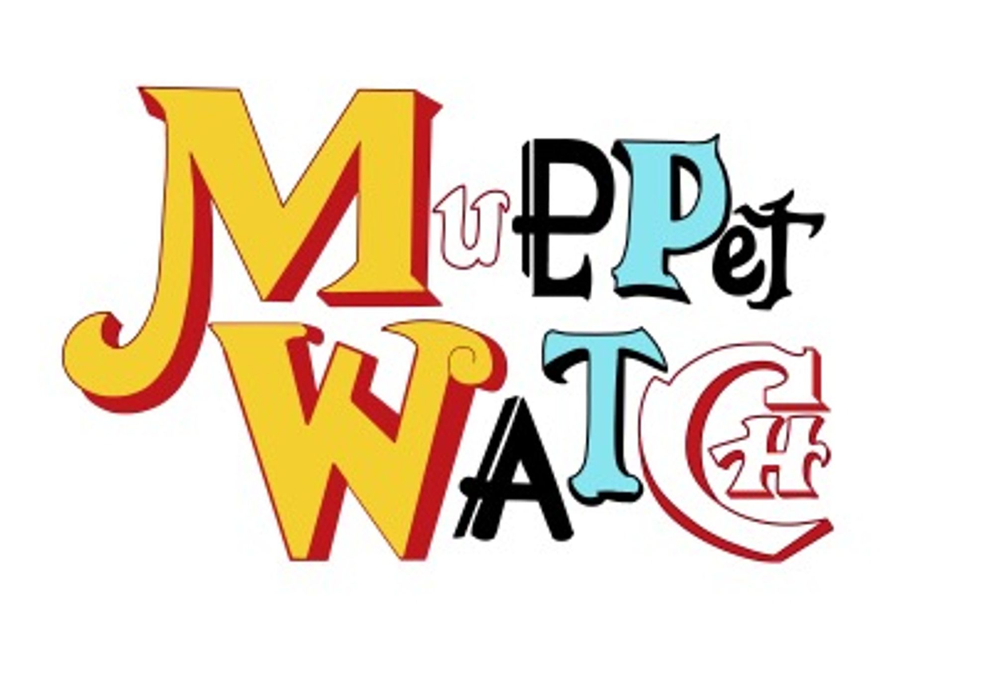 The title of our show Muppet Watch, the logo is comprised of letters in different fonts that are taken from different Muppet titles. the art was done by ingforart.bsky.social