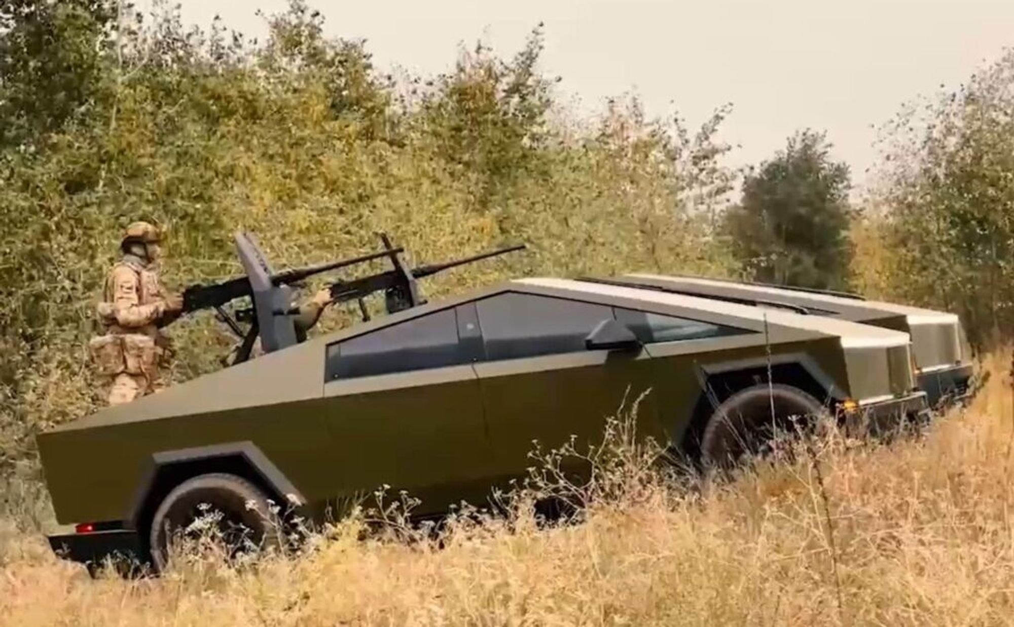 a still from reality (or possibly AI) showing a hilarious pointy combat vehicle