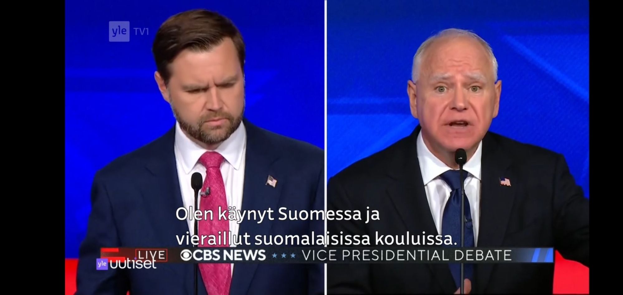 Vancen ja Walzin debatista.
Teksti: Olen käynyt Suomessa ja vieraillut suomalaisissa kouluissa. (Walz)