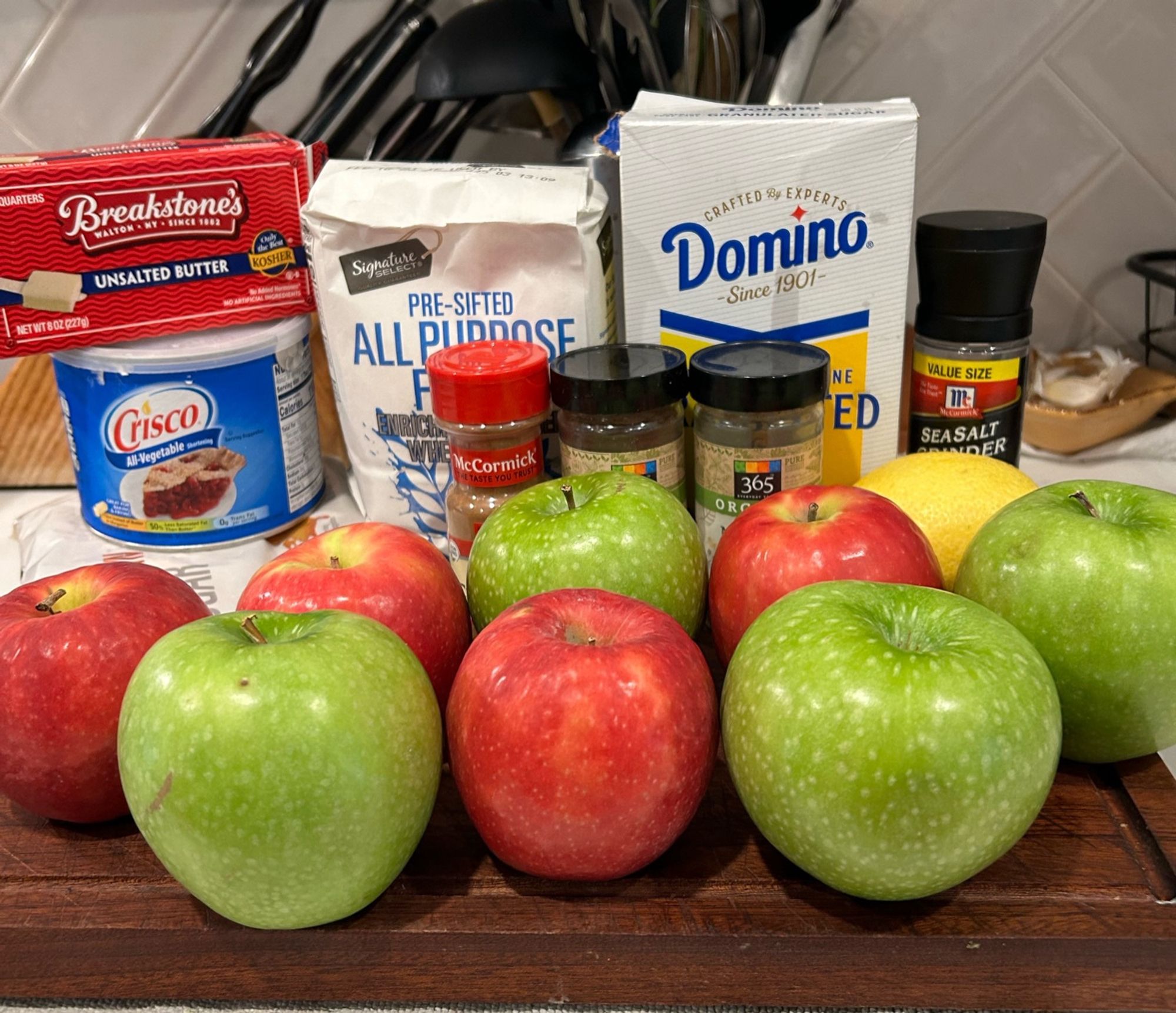 picture of all the ingredients for my scratch apple pie