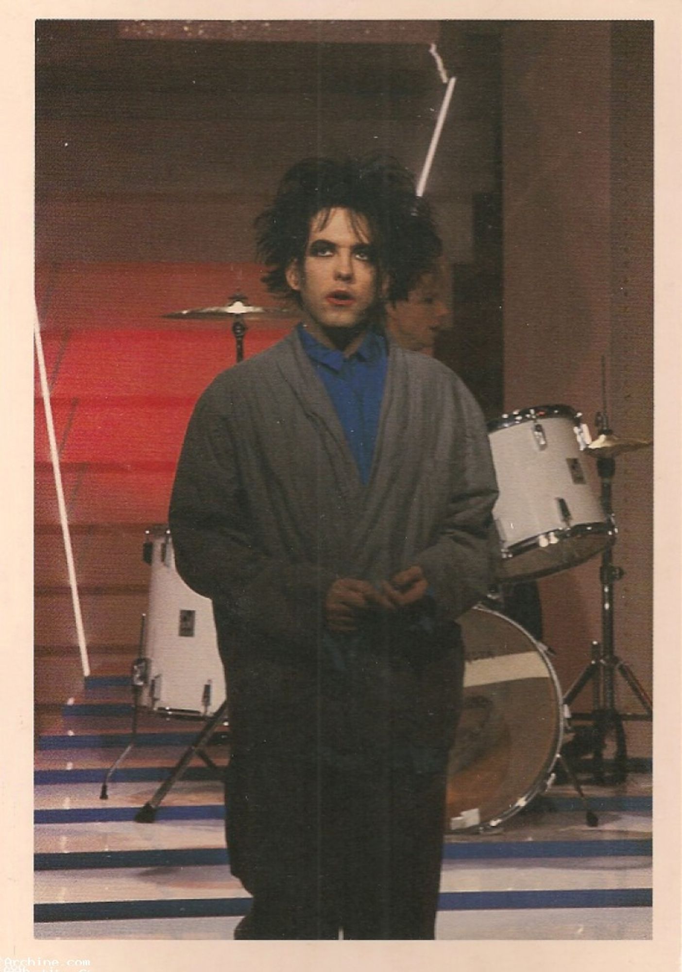 Lead singer of the band The Cure, Robert Smith, performing in 1986.