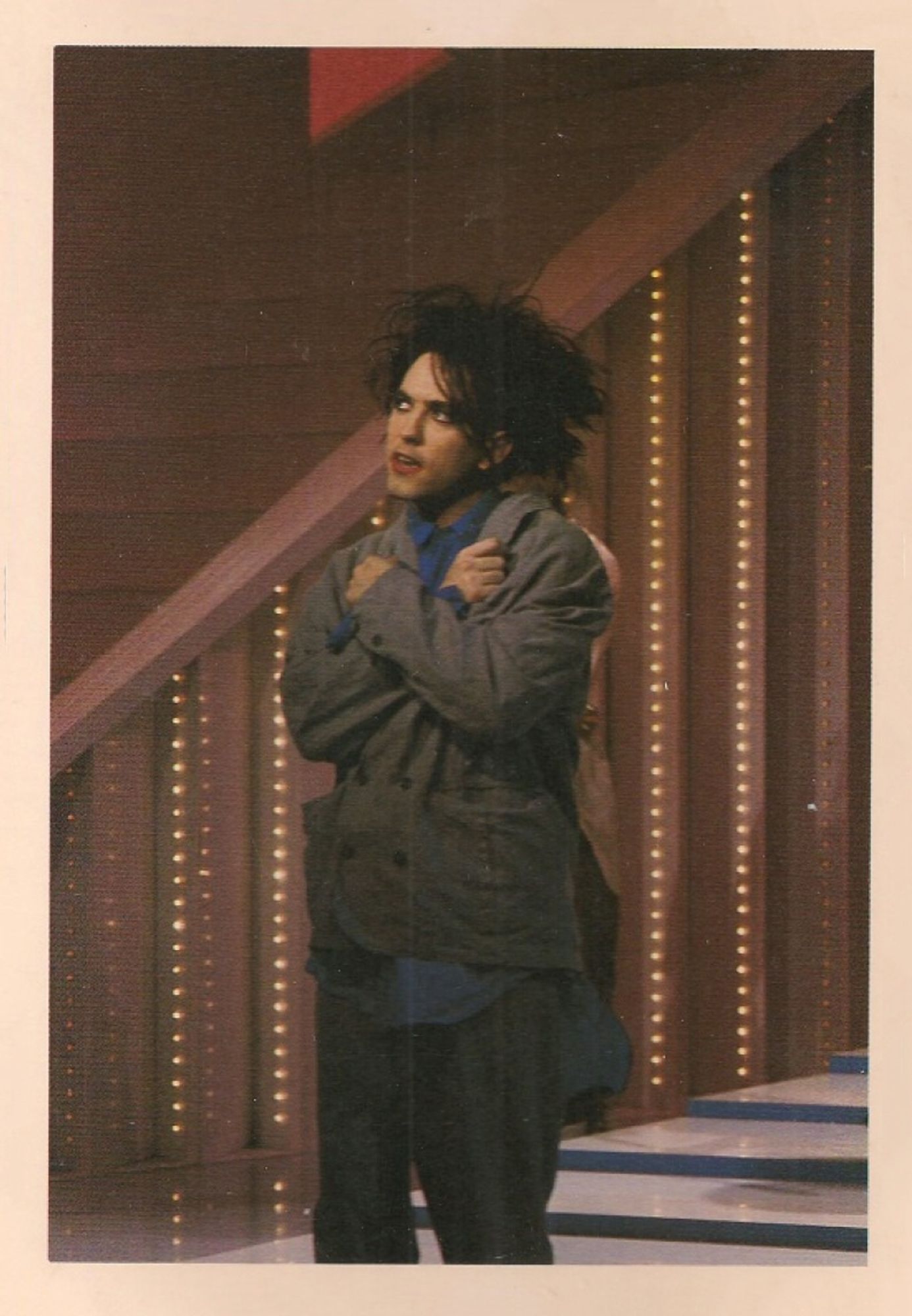 Lead singer of the band The Cure, Robert Smith, performing in 1986.