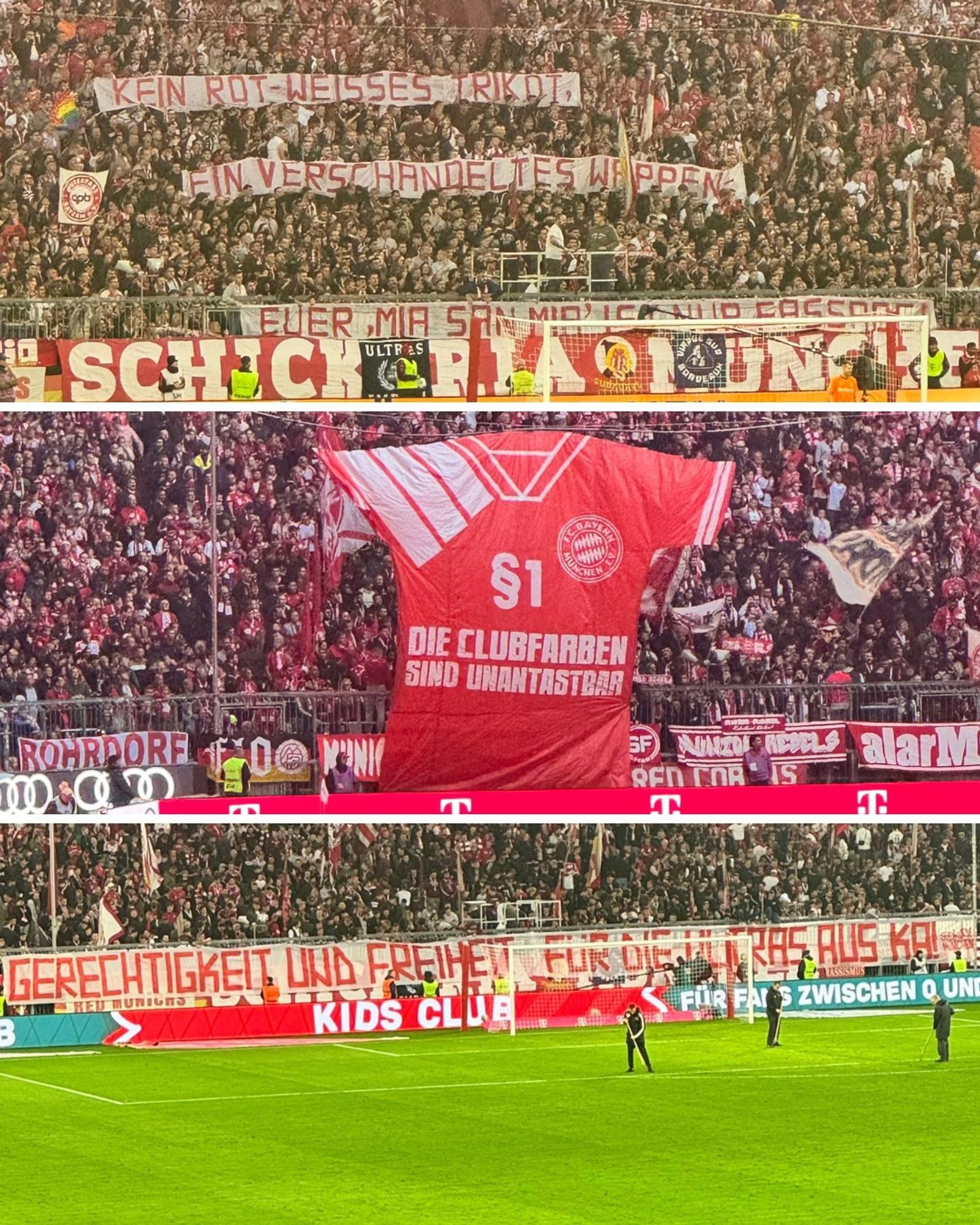 Spruchbänder und Proteste in der Südkurve München beim Heimspiel des FC Bayern gegen Bayer Leverkusen.