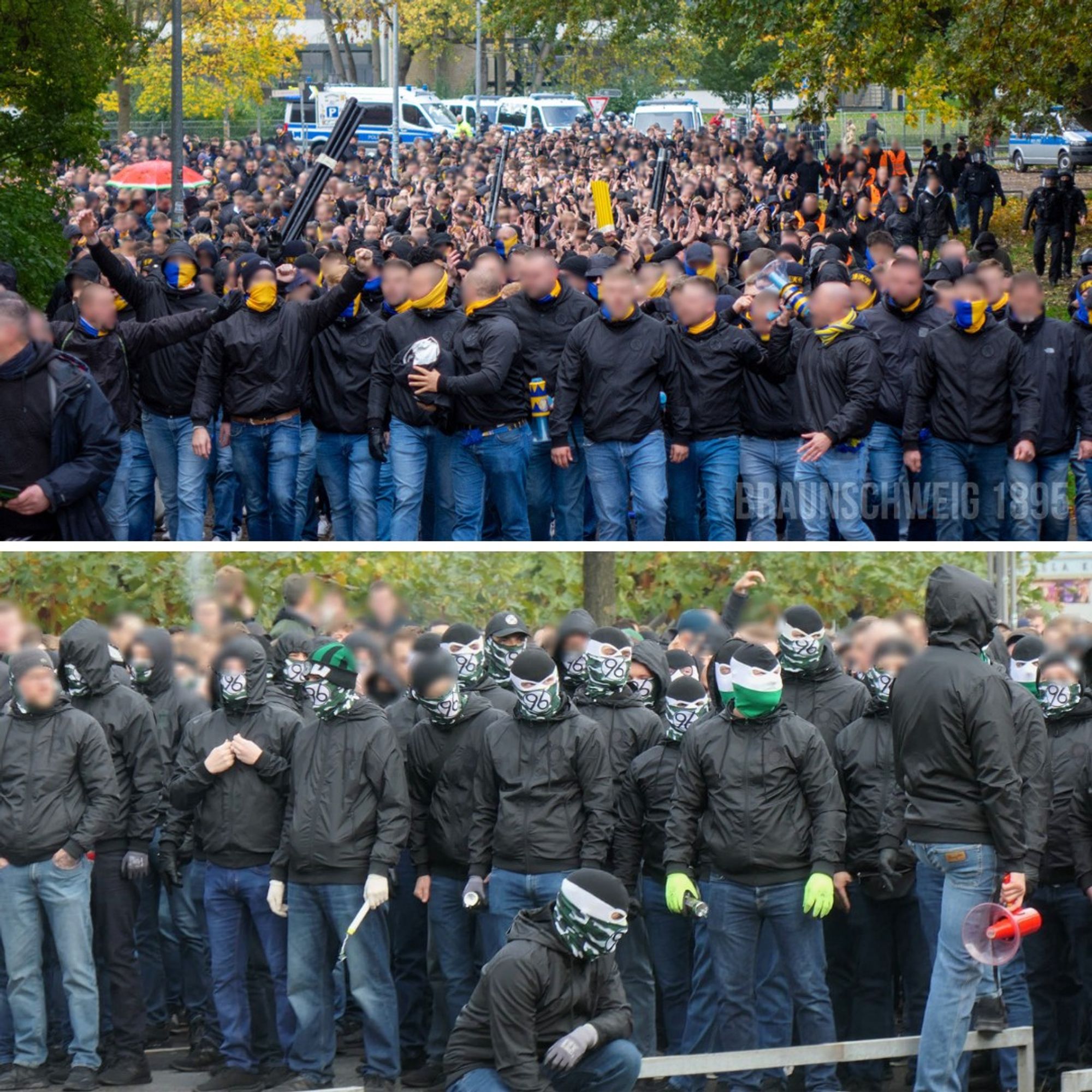 Mobs von Eintracht Braunschweig und Hannover 96 beim Niedersachsen-Derby.