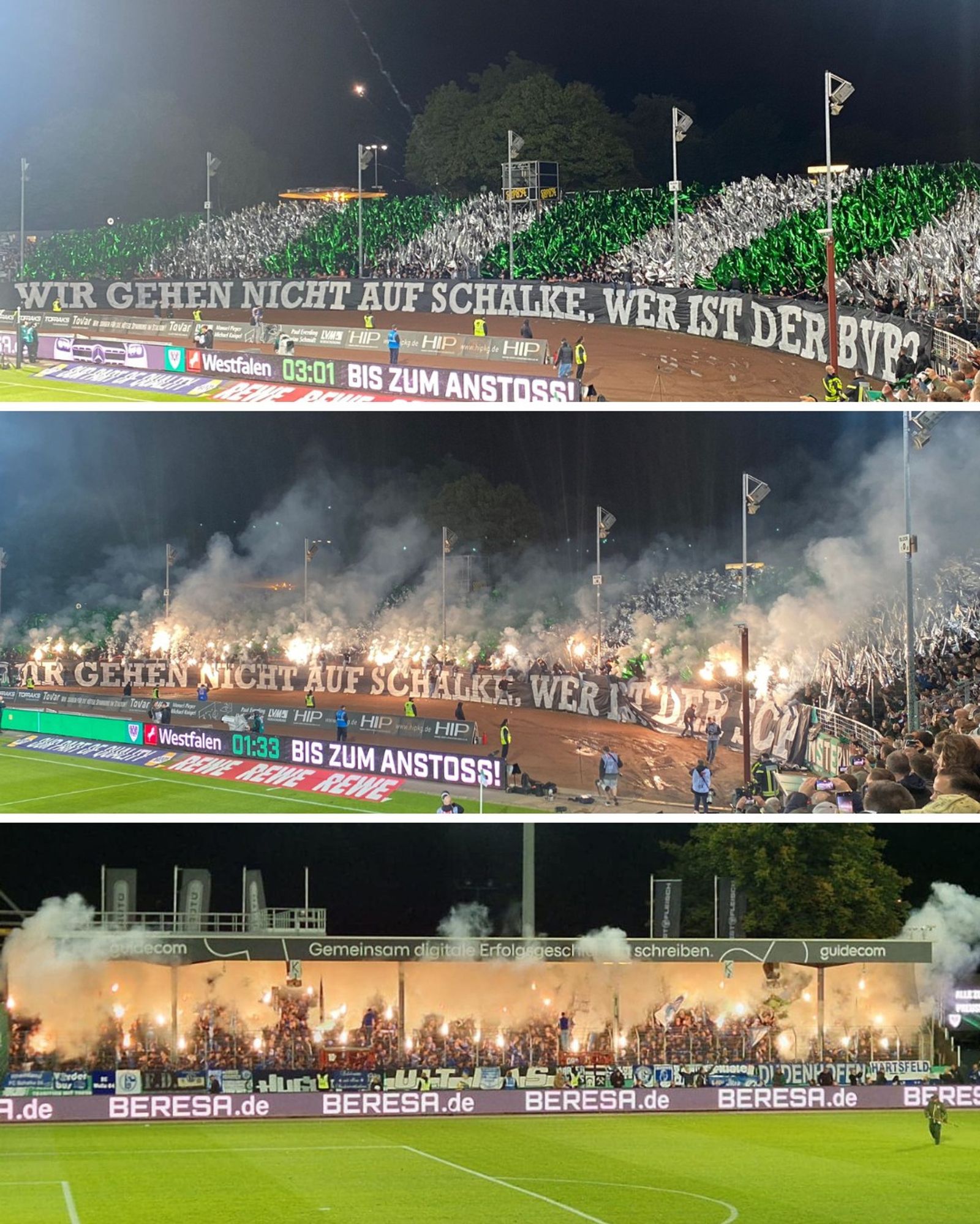 Choreografie und Pyroshows im Preußenstadion bei Münster gegen Schalke.