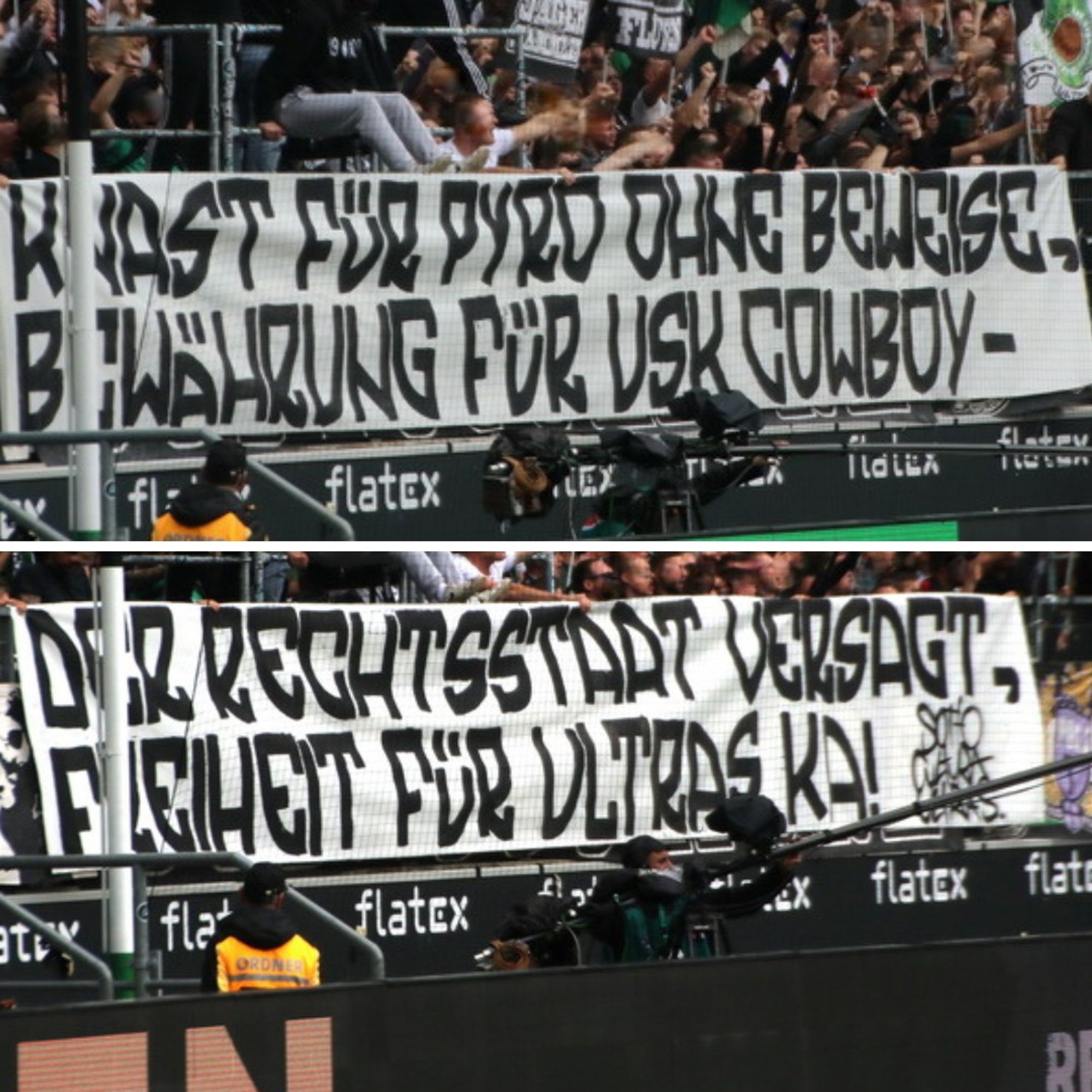 Spruchband der Sottocultura Ultras aus Mönchengladbach für Ultras des KSC.