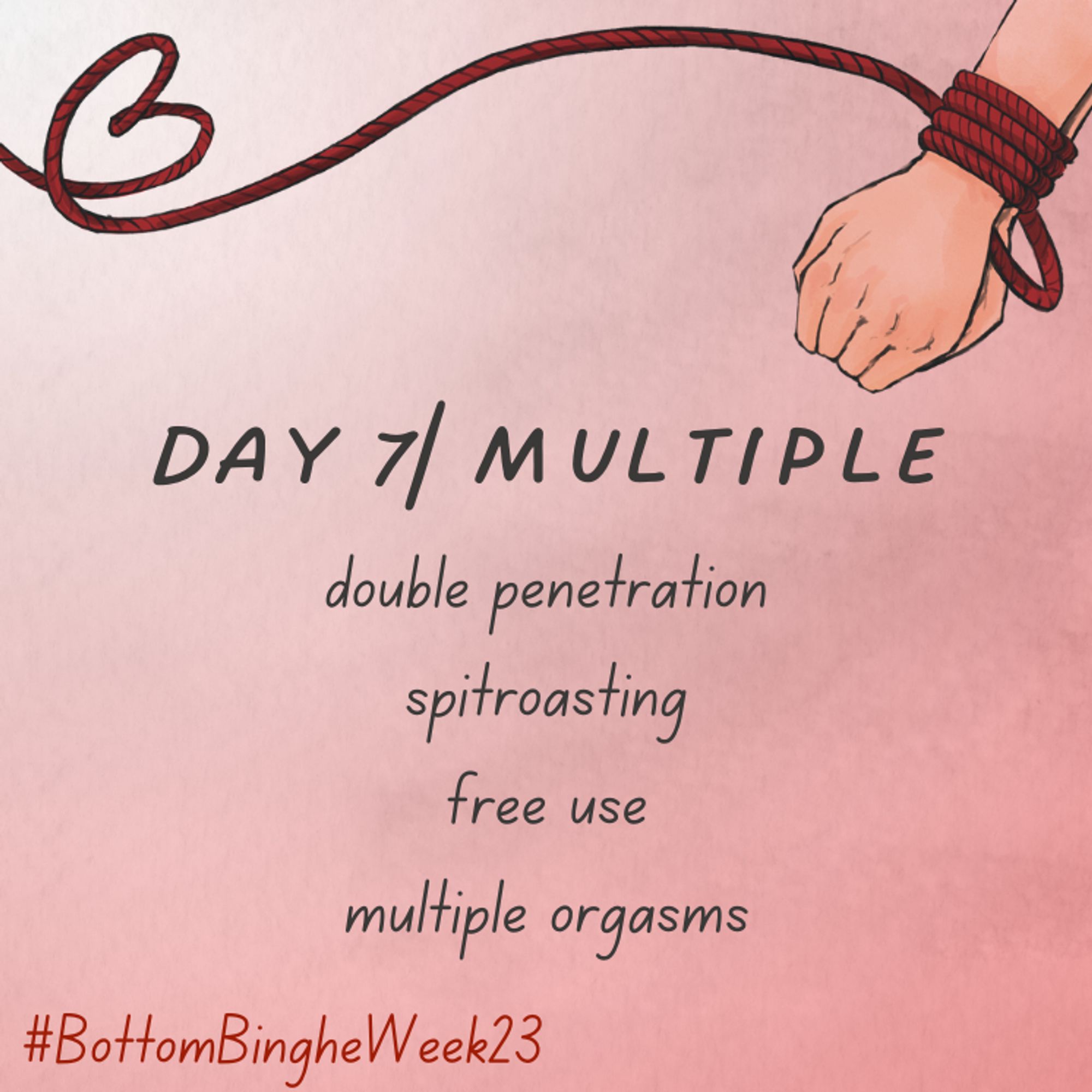 Day 7/Multiple
double penetration
spitroasting
free use
multiple orgasms