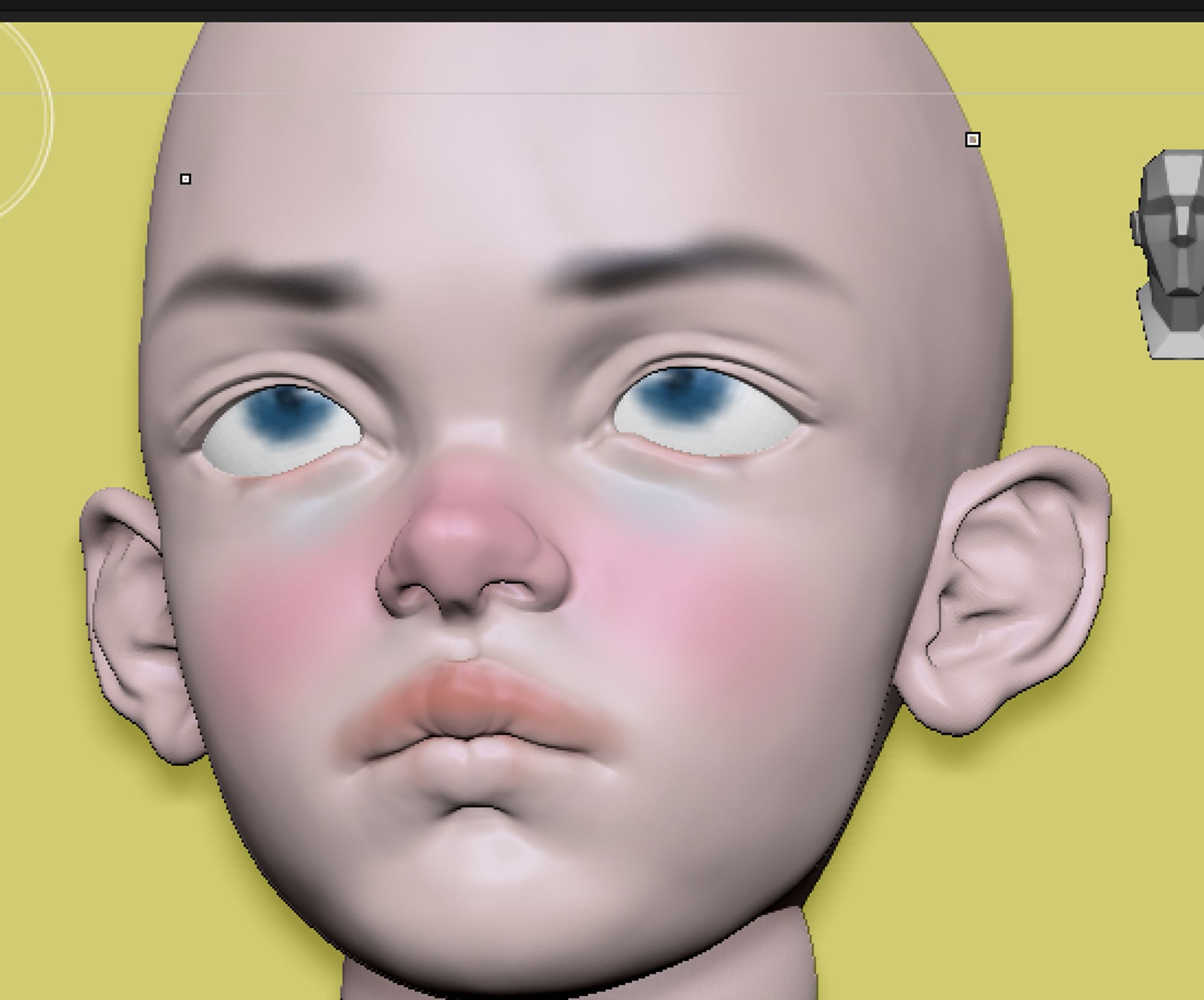 zBrush head angled to see underside of nose.