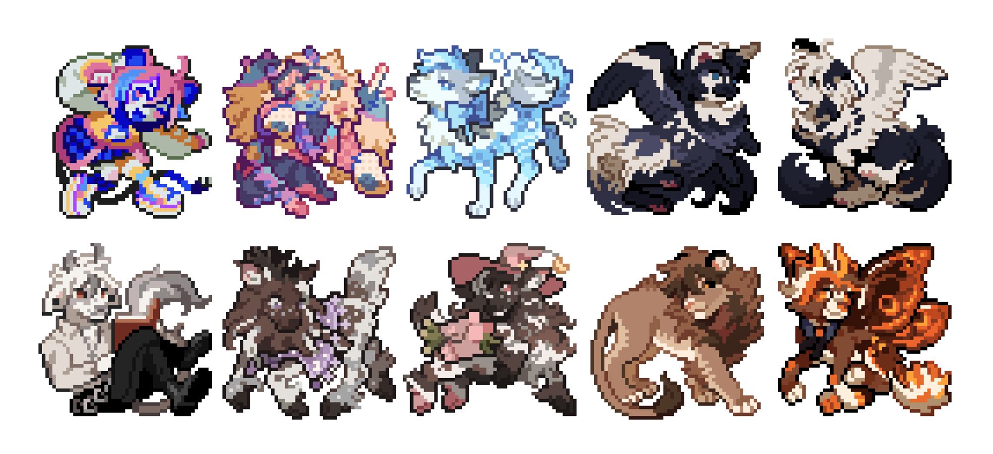 Pixel art sprites of various anthropomorphic and animal characters.