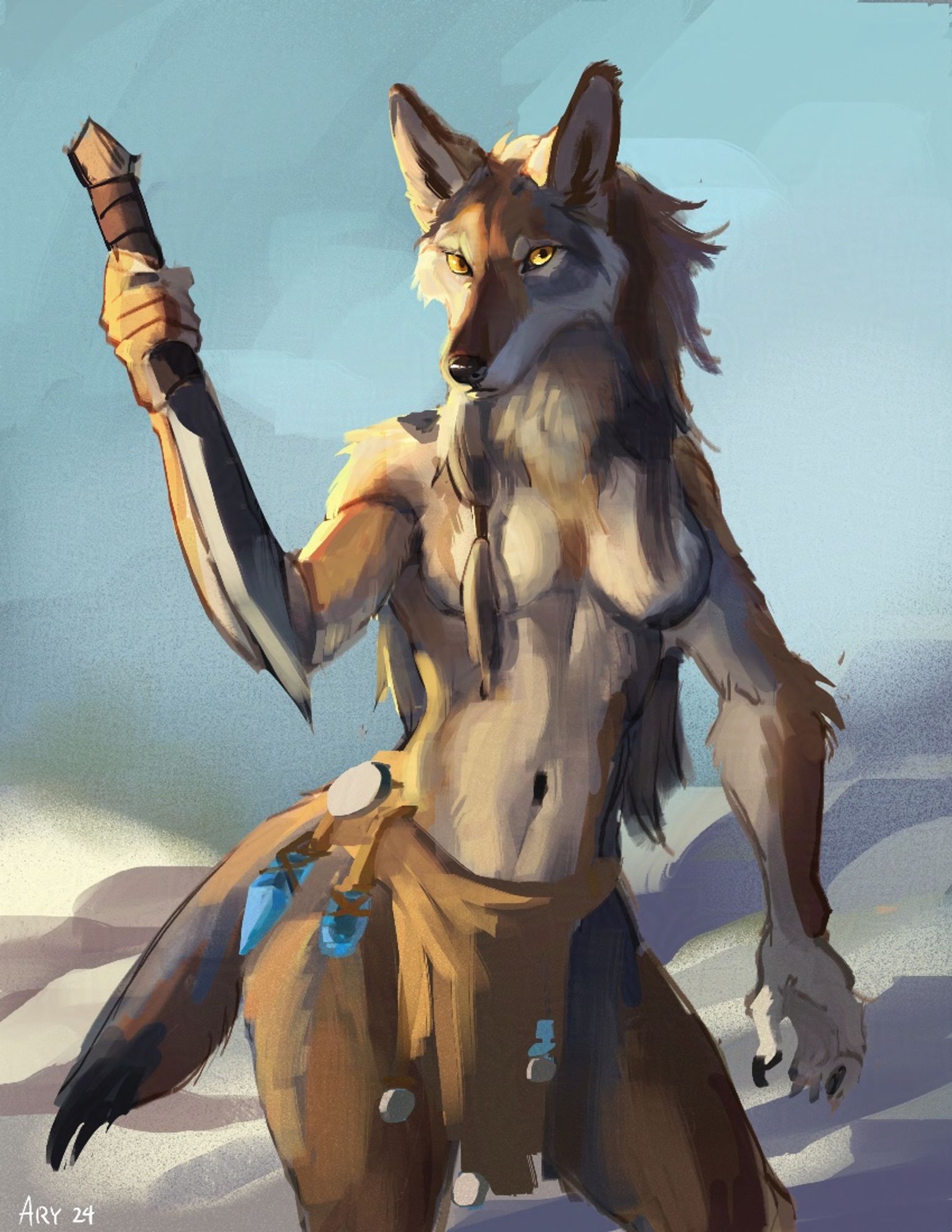 Anthro coyote lady holding a knife