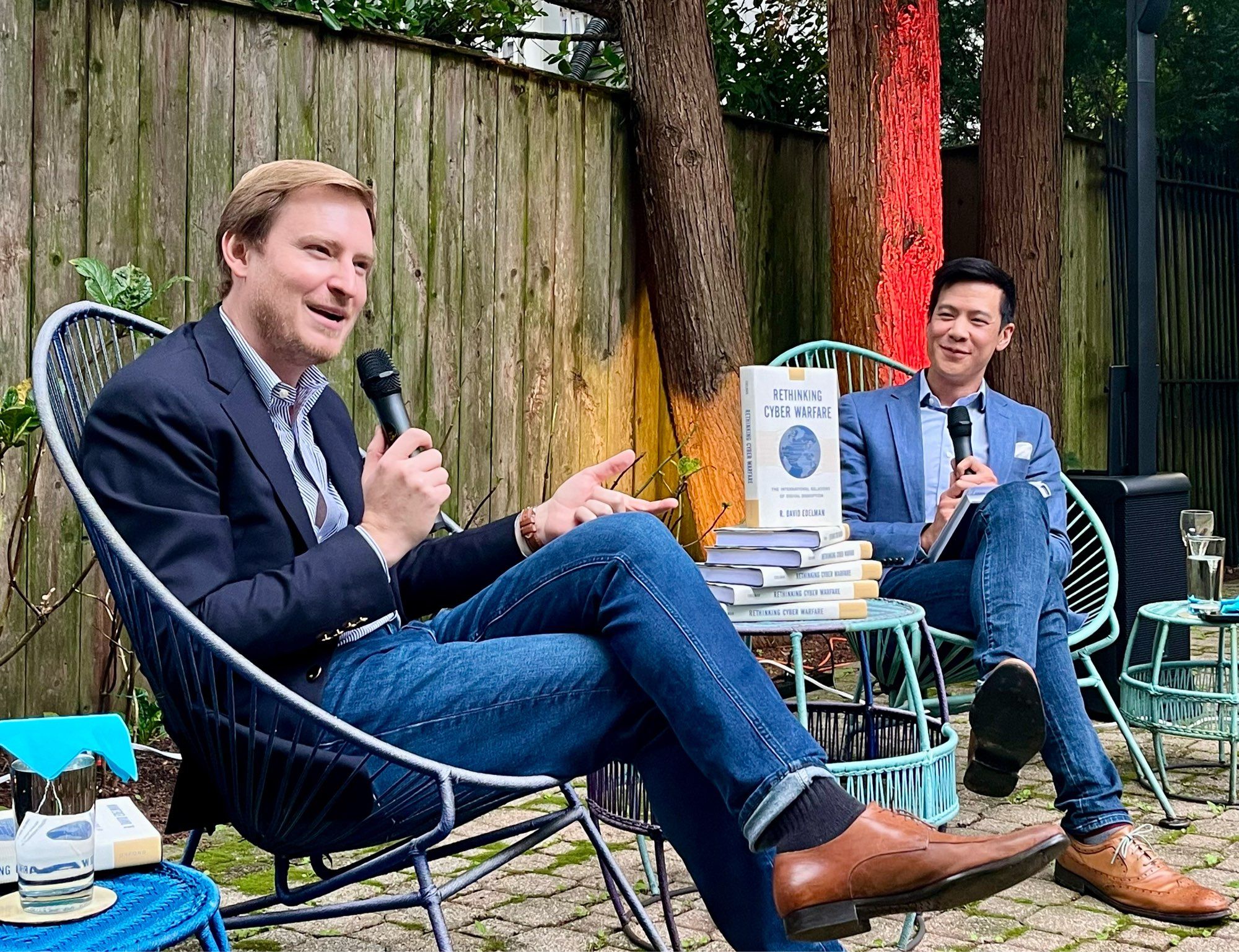 R. David Edelman discusses his new book, “Rethinking Cyber Warfare,” at the home of Luxembourg Ambassador Nicole Bintner-Bakshian on Oct. 4, 2024.