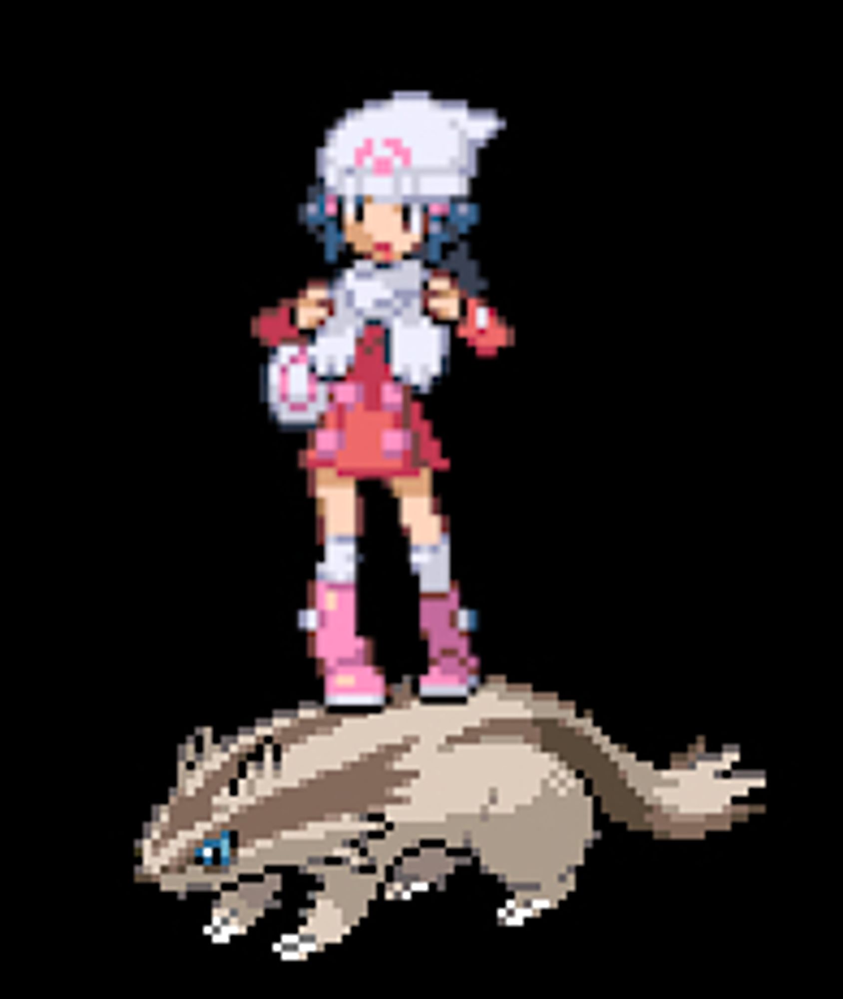 Platinum protagonist standing on a Linoone