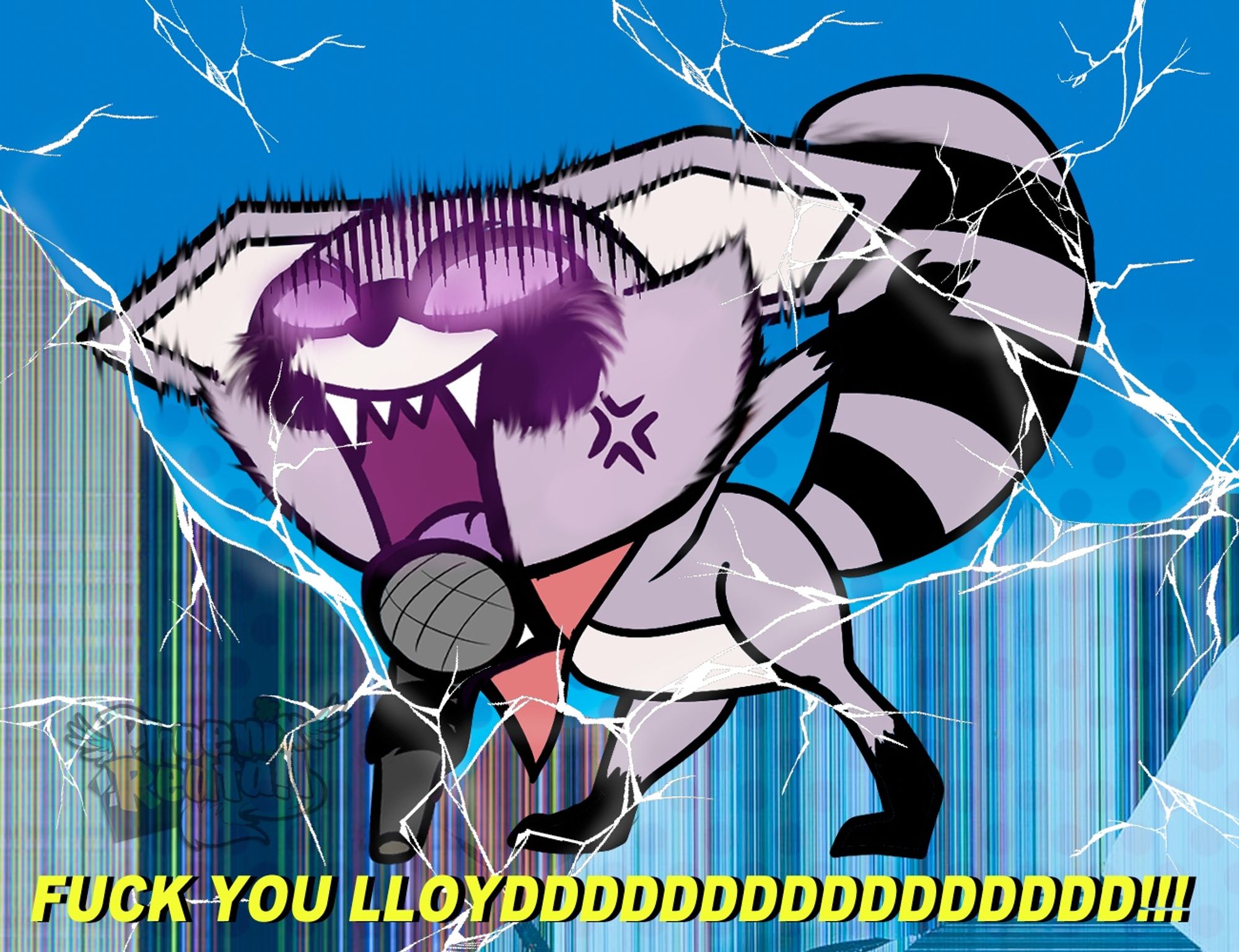 Rambley from indigo park screaming death metal aggretsuko style “fuck you lloyd” so hard that he breaks the screen he’s in