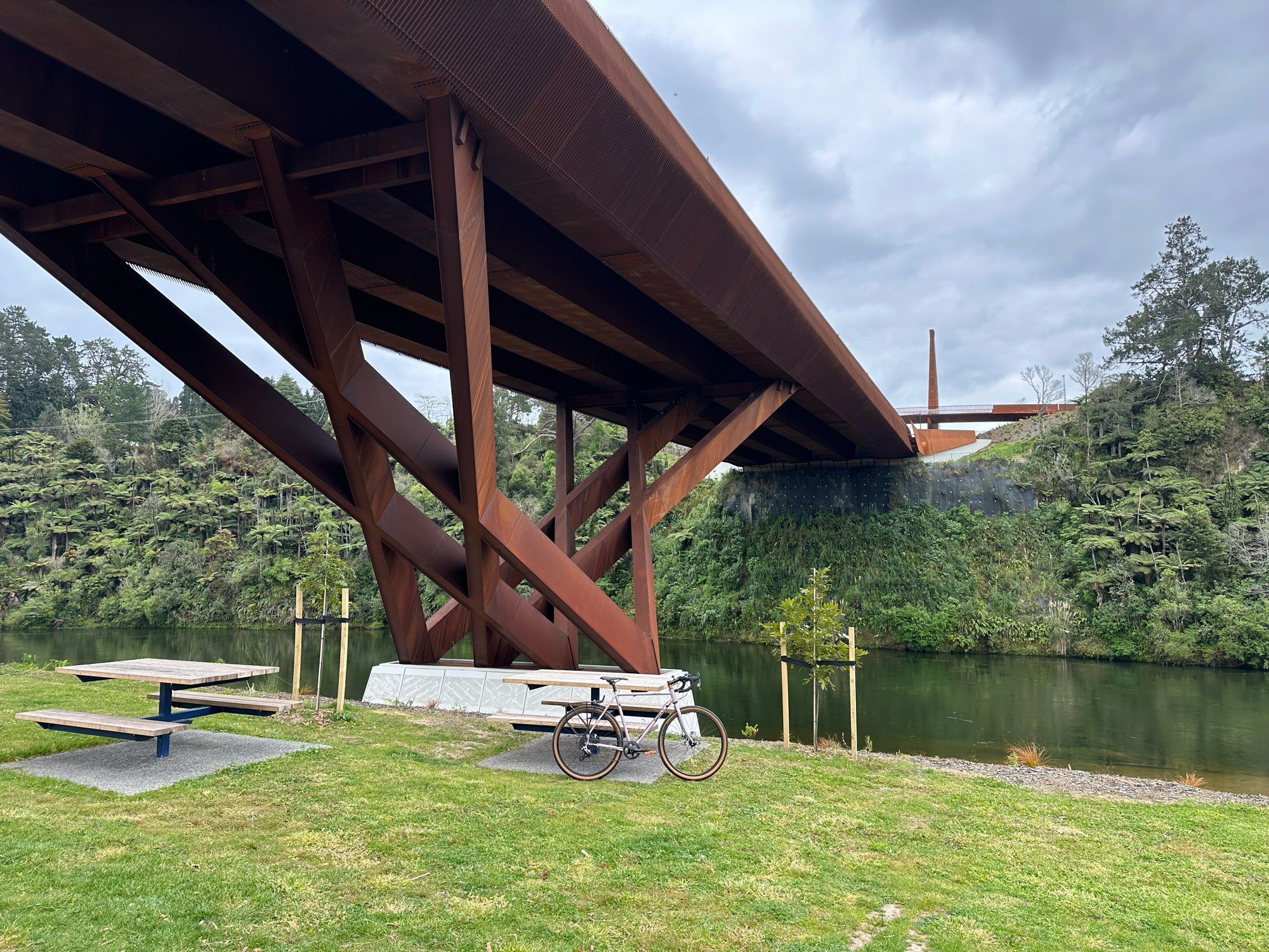 Bike under the new bridge in Hamilton