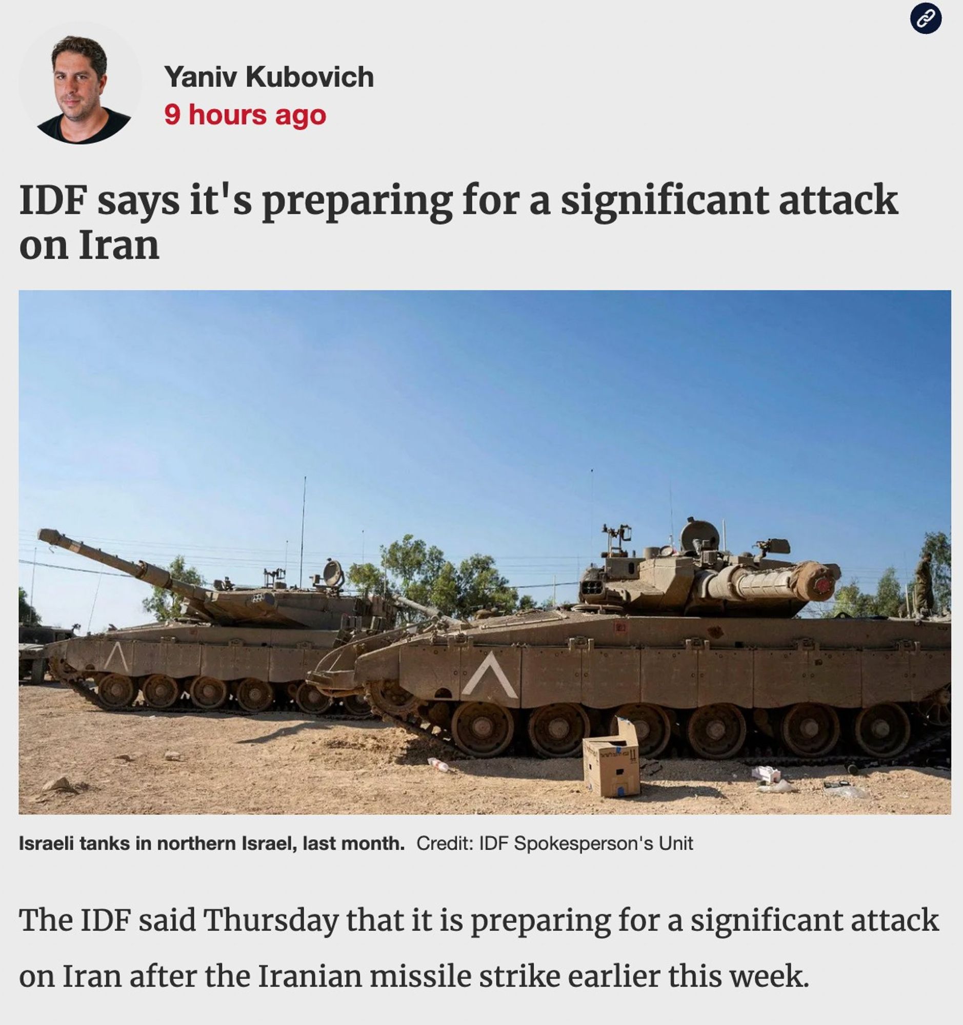 Haaretz: "IDF says it's preparing for a significant attack on Iran"