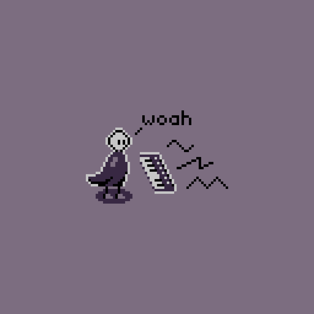 Pixel art depicting a little friend wrapped in a cape stood in front of a synthesizer. They appear overwhelmed by the choice of LFO waveforms