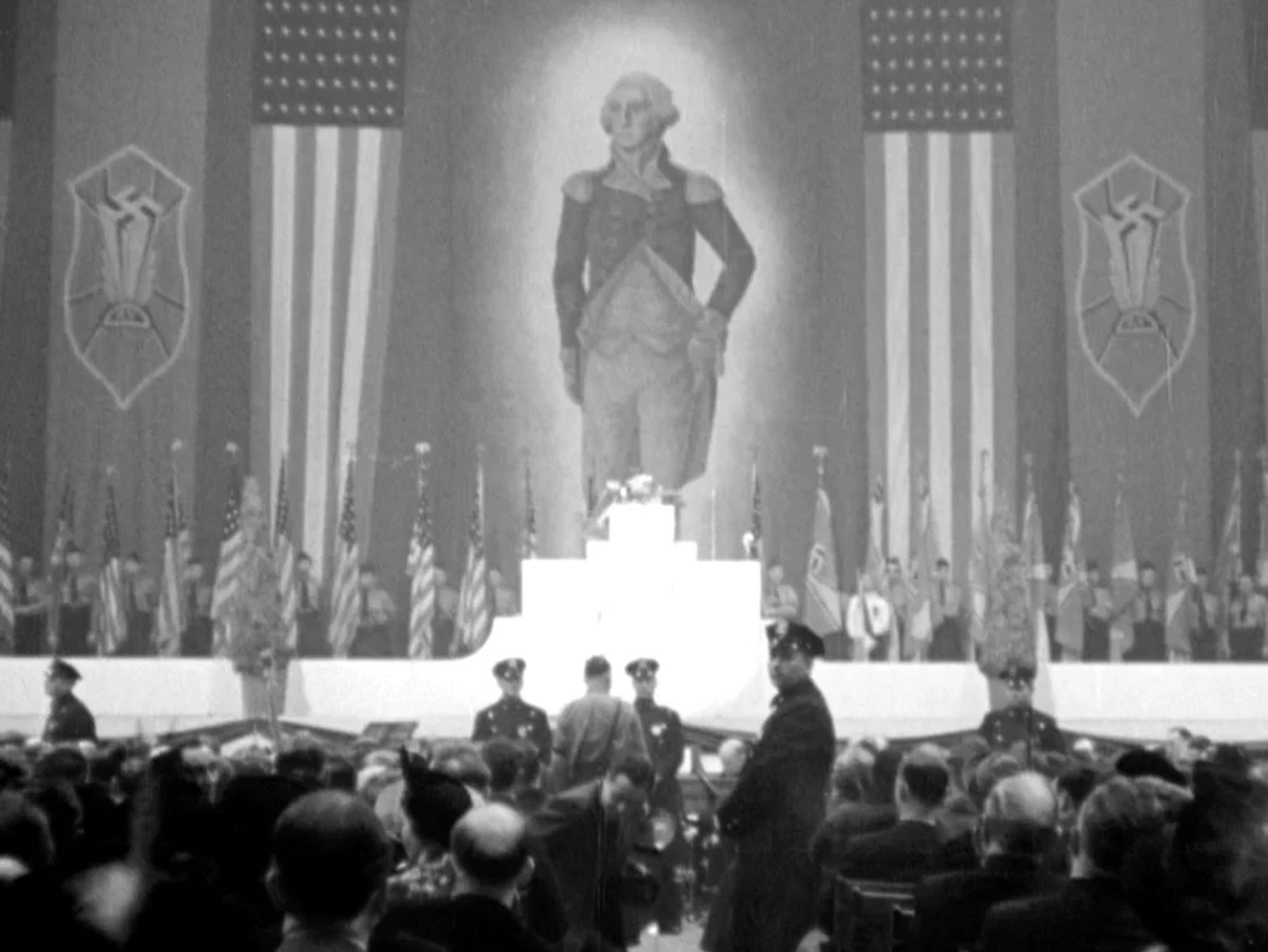 An enormous portrait of George Washington hangs alongside swastika banners and American flags at New York's Madison Square Garden in 1939 during the German American Bund's Pro American Rally.
Field of Vision