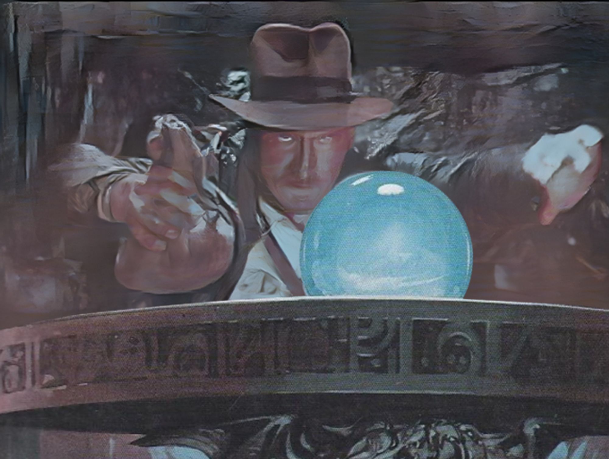 Indiana Jones swapping a bag for an orb