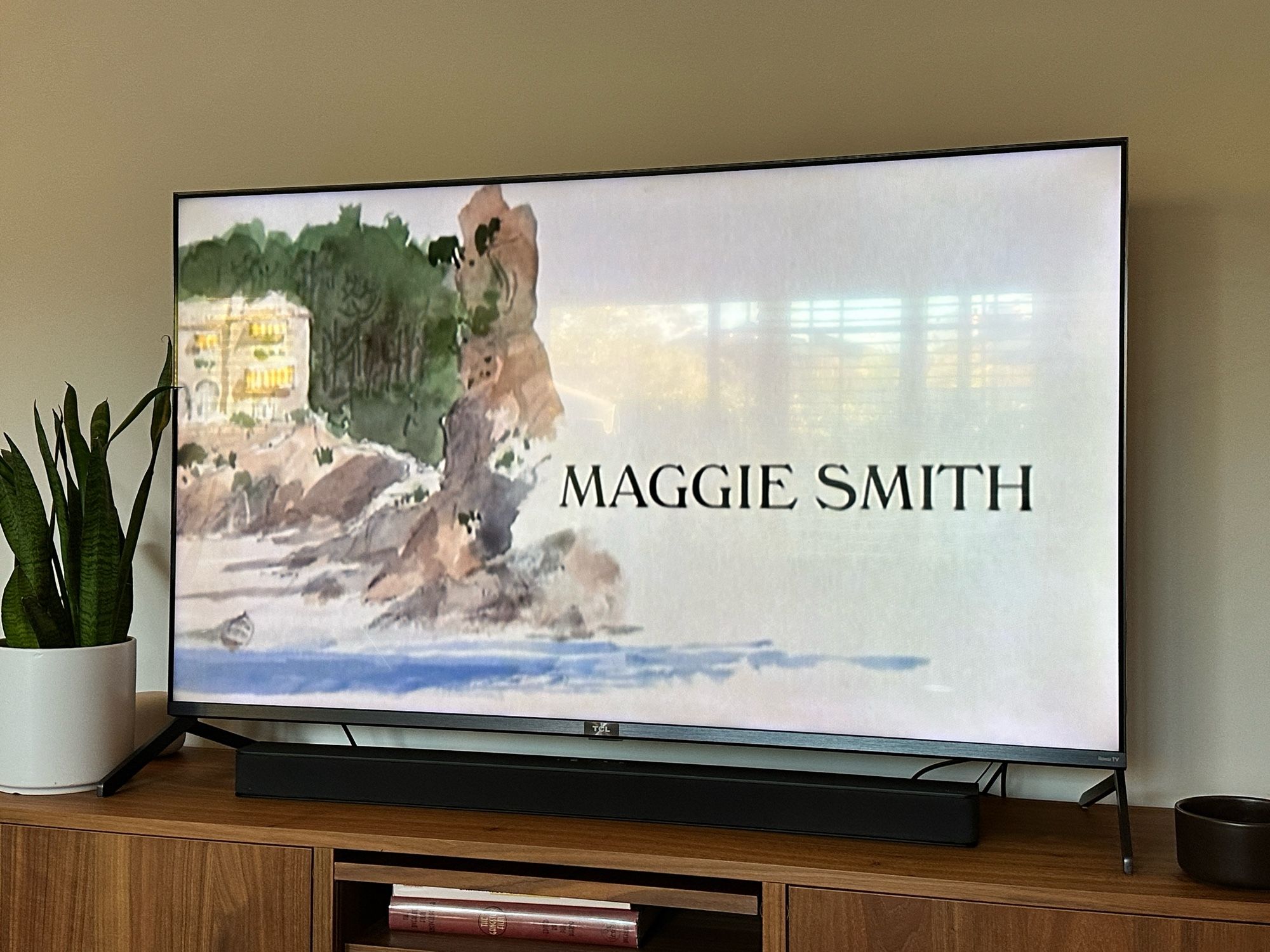 Screenshots of the title credits of EVIL UNDER THE SUN starring Dame Maggie Smith.