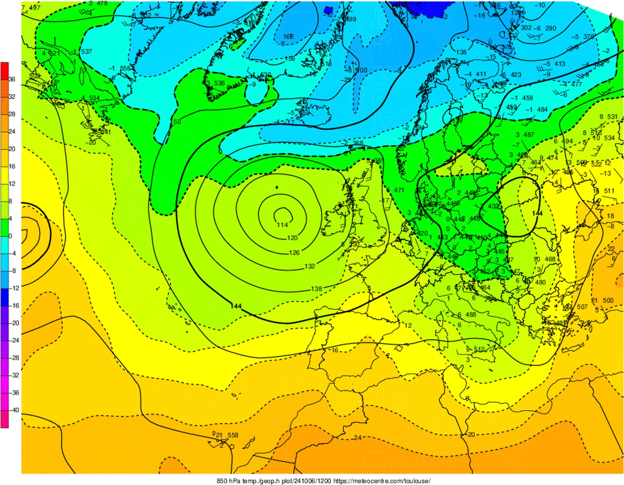 Analyse en altitude de la sitation météo en Europe ce jour.