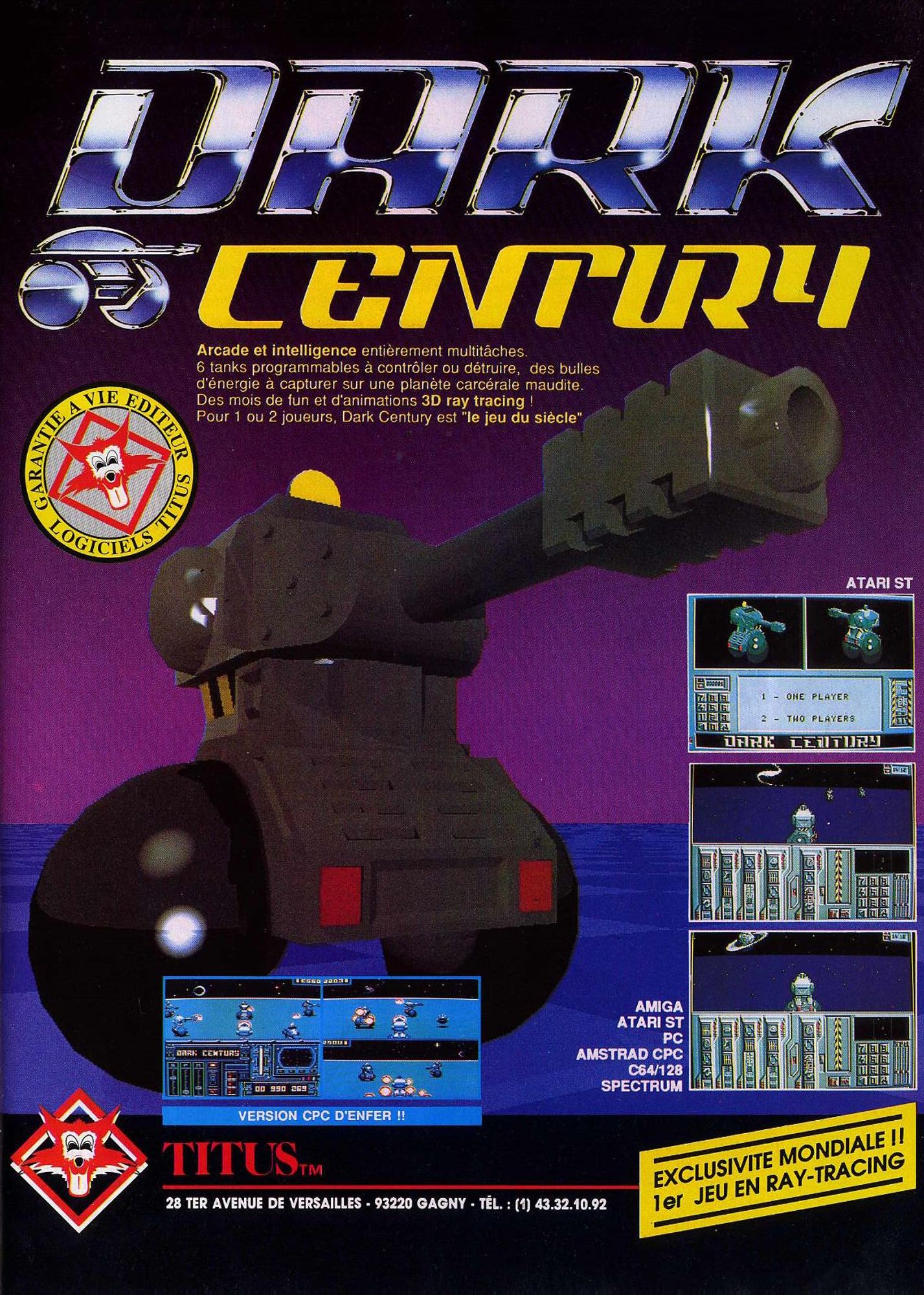 Scan of magazine advertising for Dark Century by Titus in the issue #1 of Joystick, in January 1990