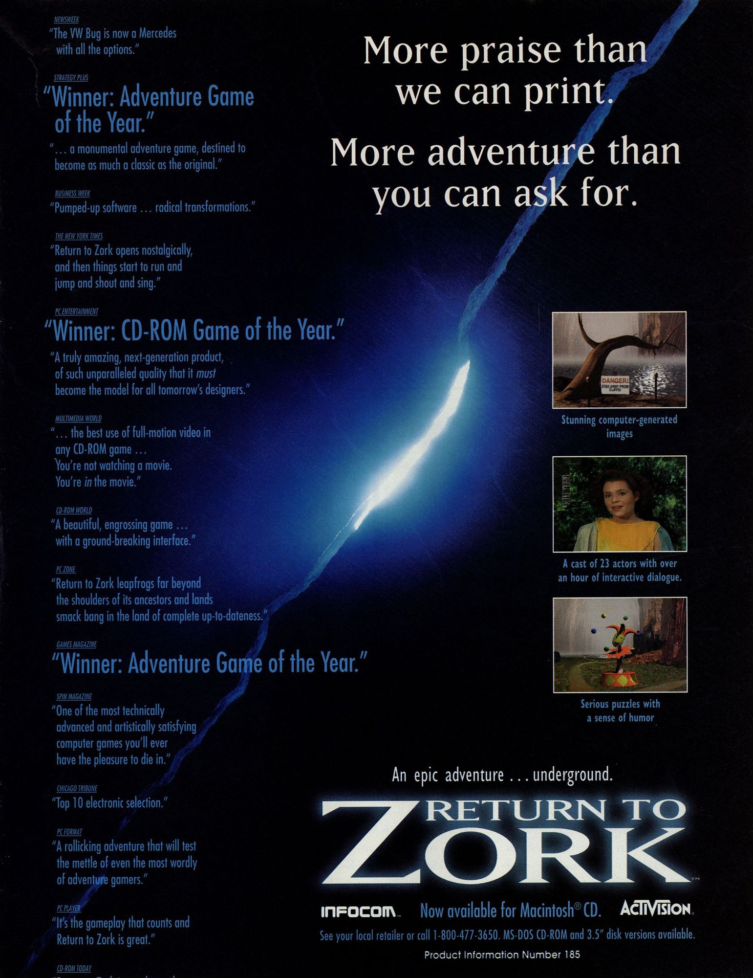 Scan of magazine advertising for Return to Zork by Infocom & Activision in the issue #6 of CD–Rom Today, in June 1994