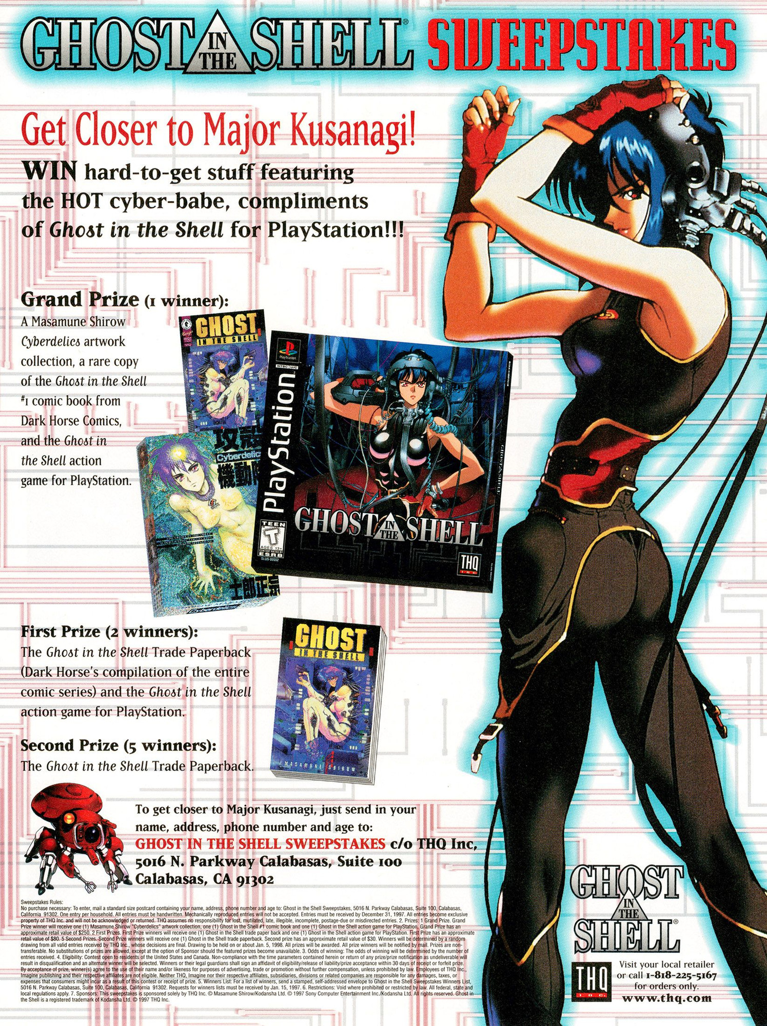 Scan of magazine advertising for Ghost in the Shell by THQ in the issue #4 of Playstation Magazine, in December 1997