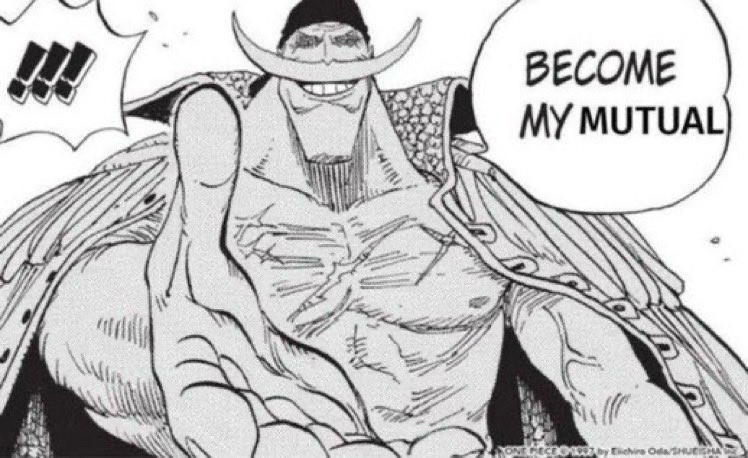 Comic frame from One Piece featuring a character holding out their hand to the viewer, saying “become my mutual!”