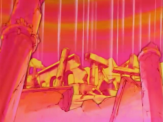 Magical light races across the ruins, bathing everything in red, orange, pink, and yellow. This color palette is frequently used to represent magic in Star Vs The Forces of Evil.